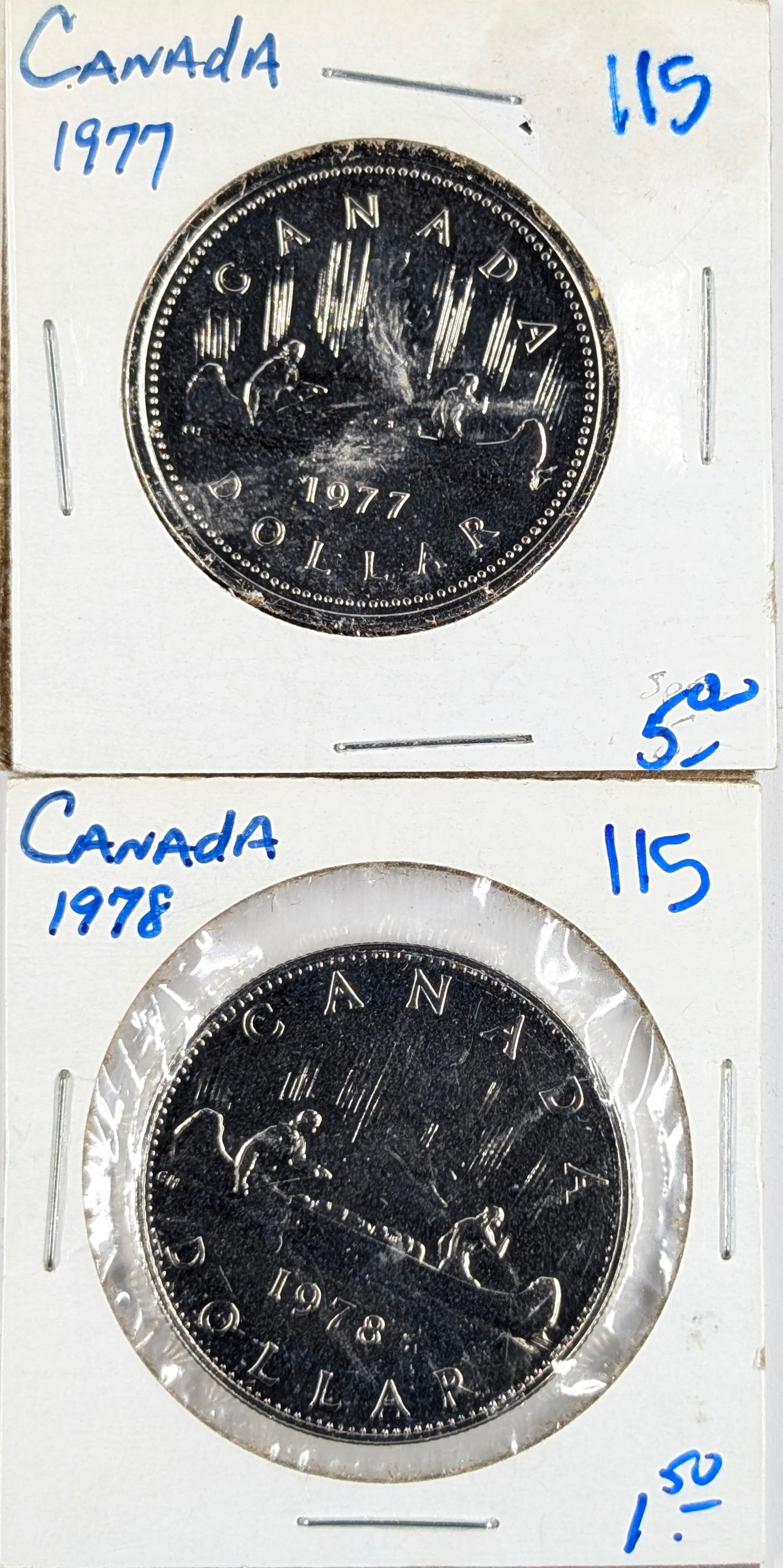 Lot of 2 Canadian One Dollar Coins-1977, 1978 - Proofs (1 of 2)