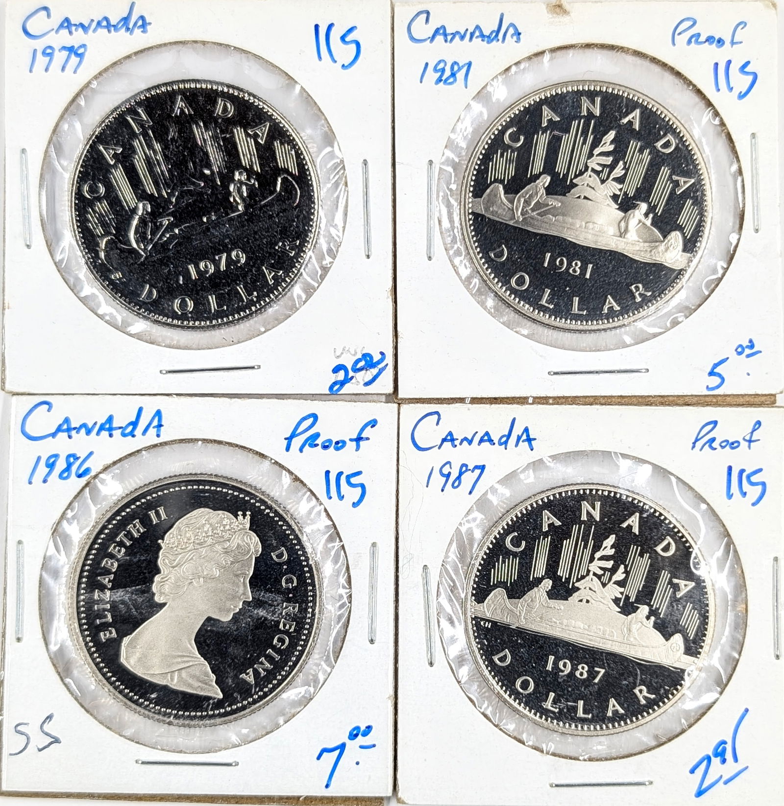Lot of 4 Canadian One Dollar Coins- 1979-1987- Proofs (1 of 2)