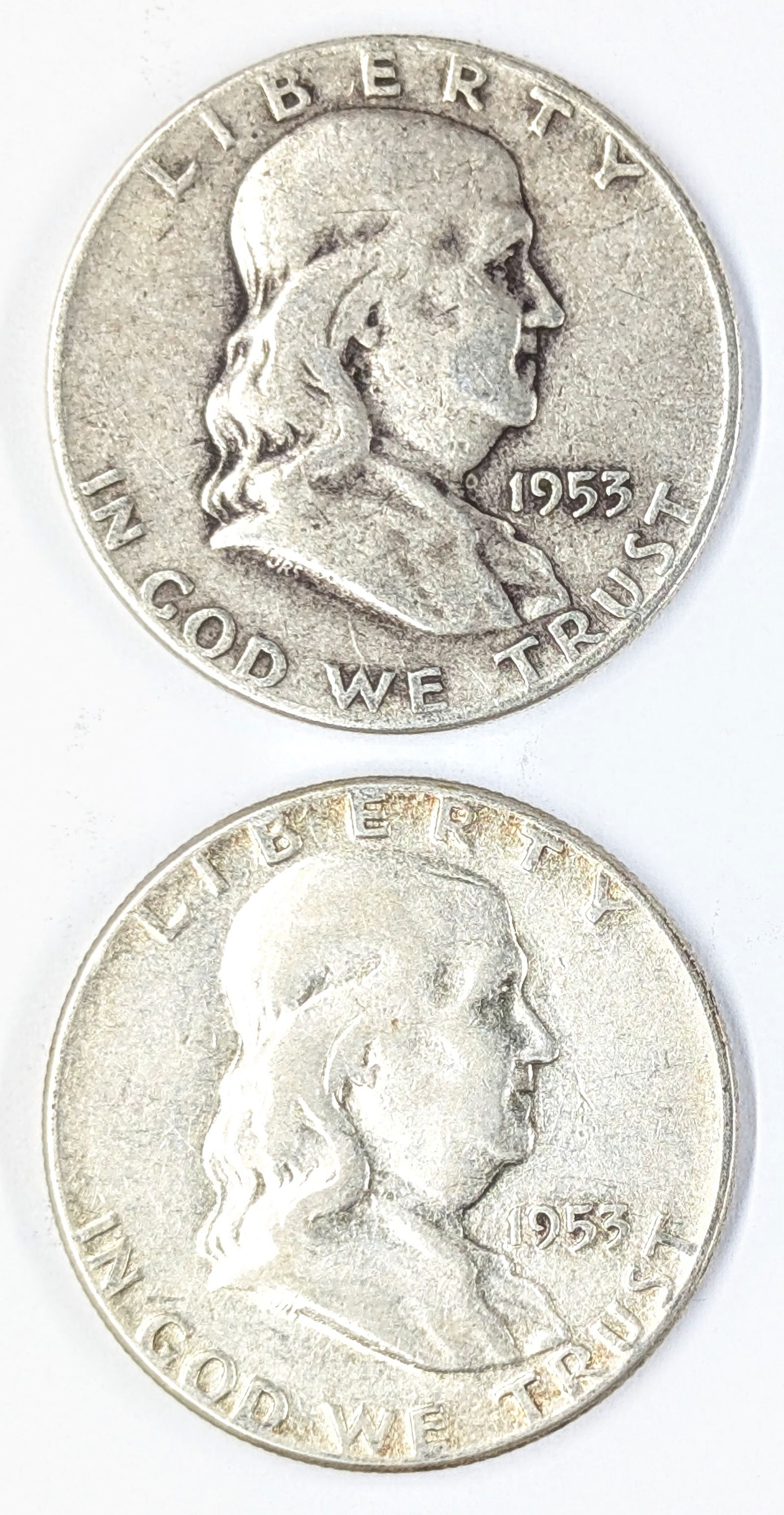Lot of 2 Silver Franklin Half Dollars- 1953D&P (1 of 2)