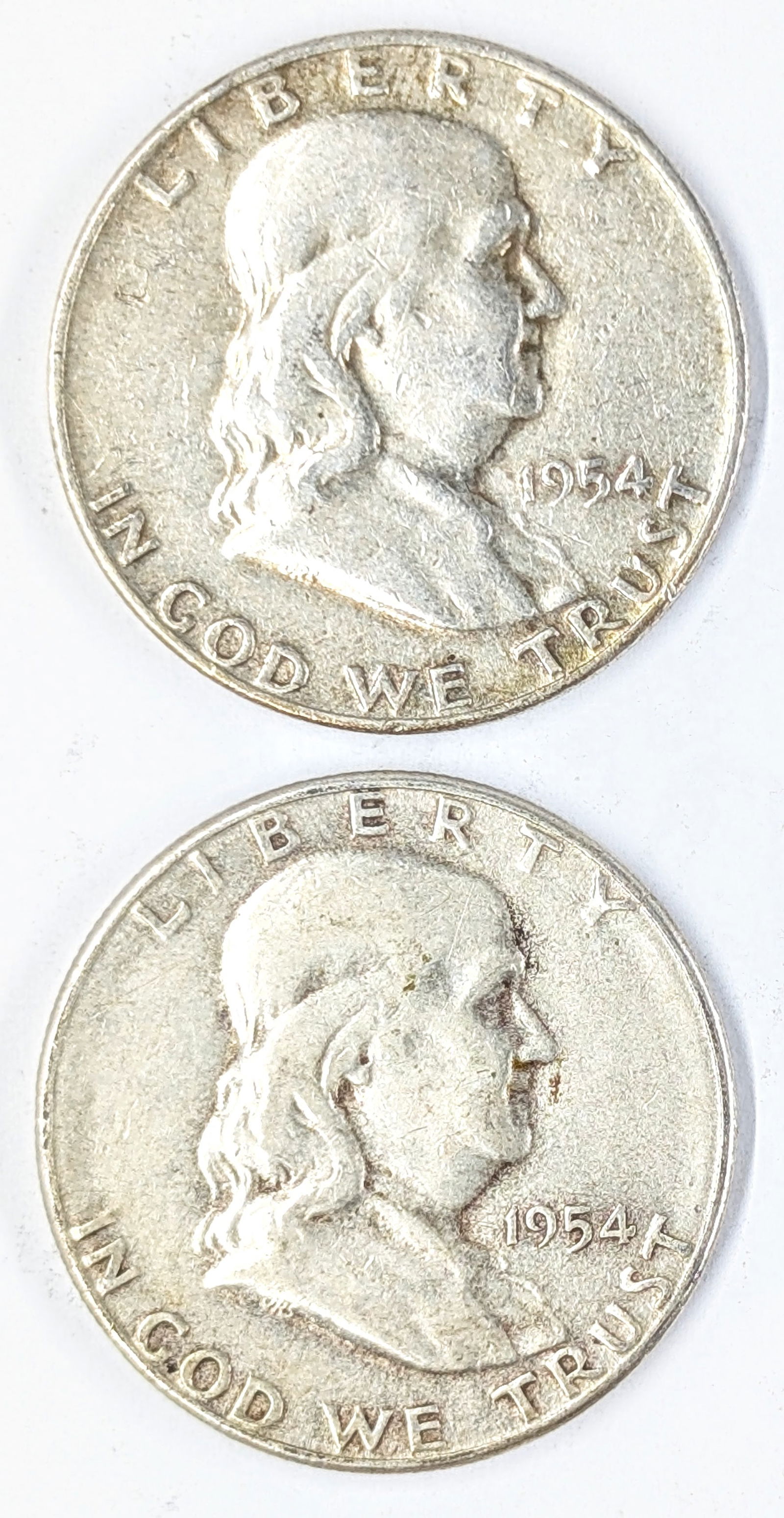 Lot of 2 Silver Franklin Half Dollars- 1954 D&S (1 of 2)