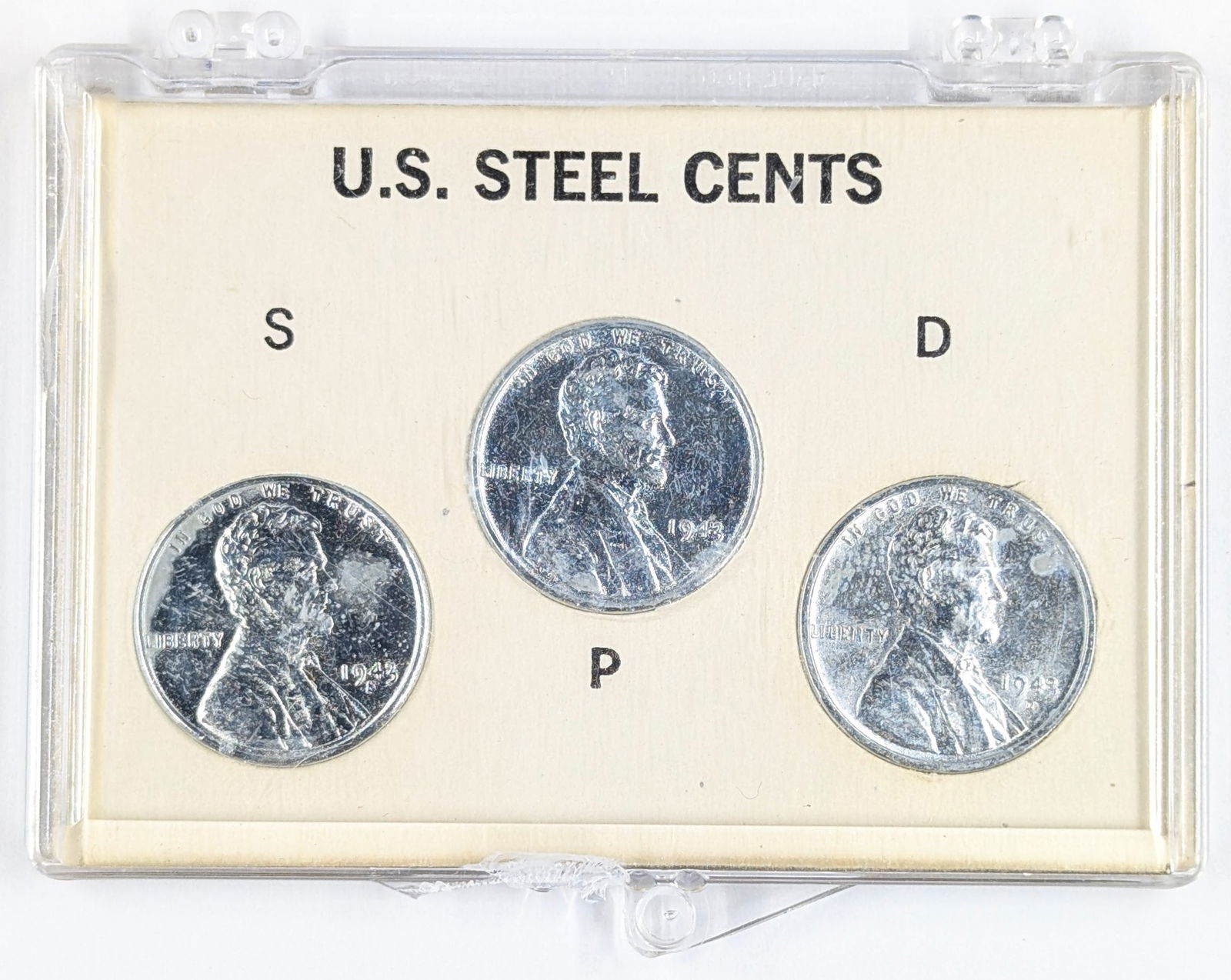 Lot of 3 1943 Steel Lincoln Cent- S,P,&D: _ 