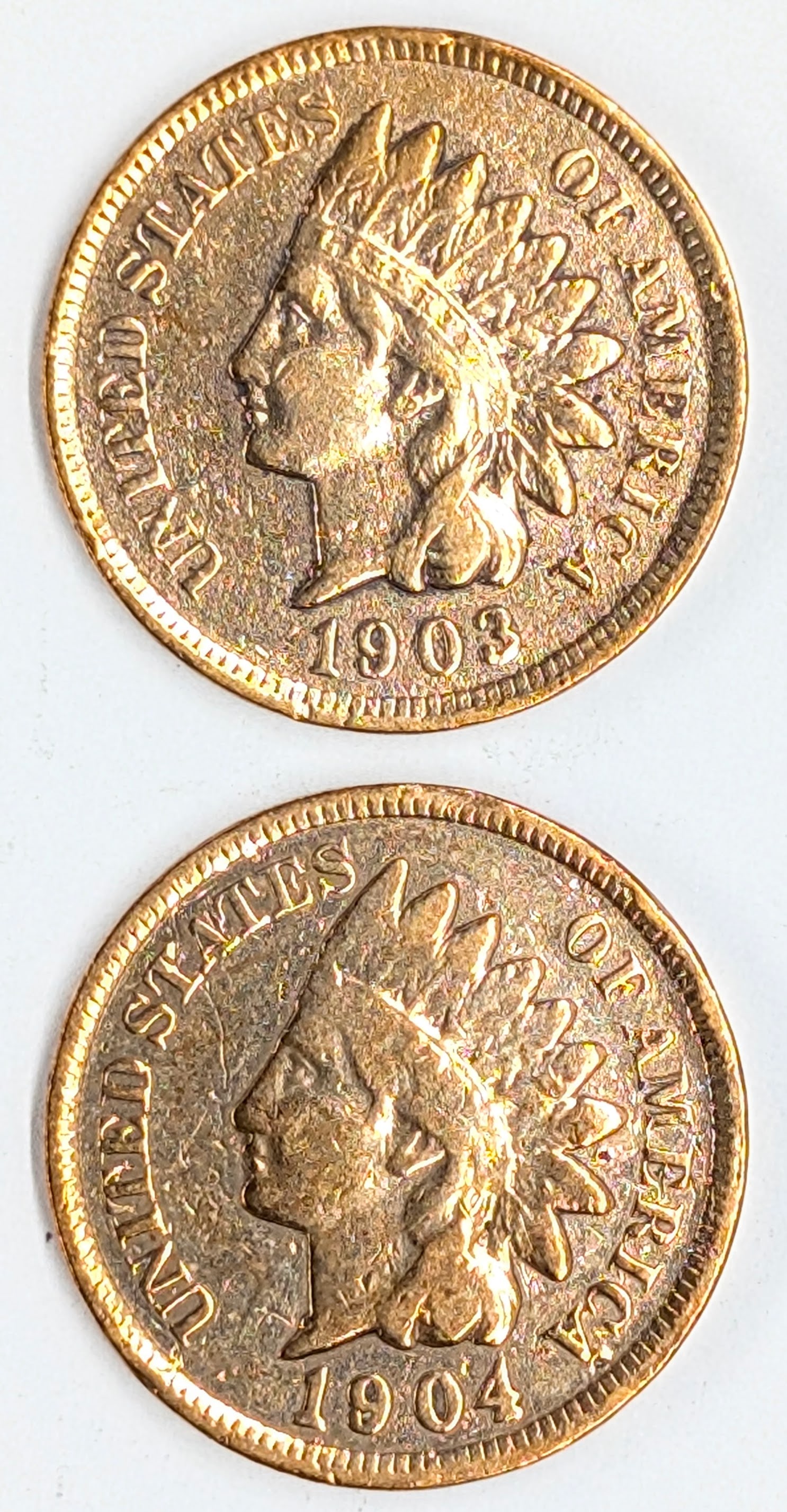 Lot of 2 Indian Head Cent- 1903, 1904: Cleaned 