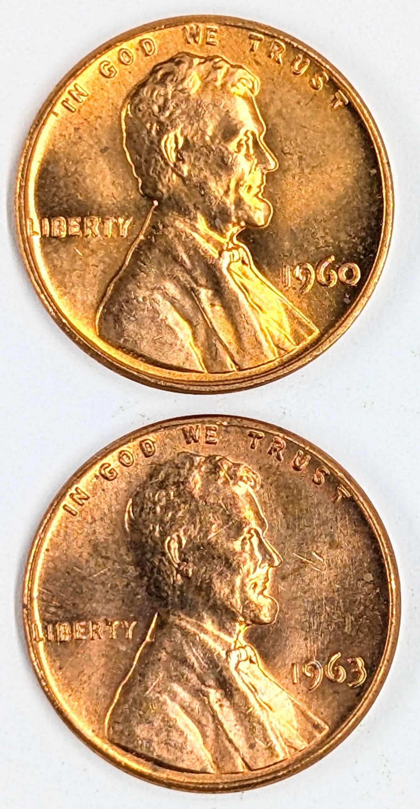 Lot of 2 Lincoln Cents- 1960, 1963 - Uncirculated (1 of 2)