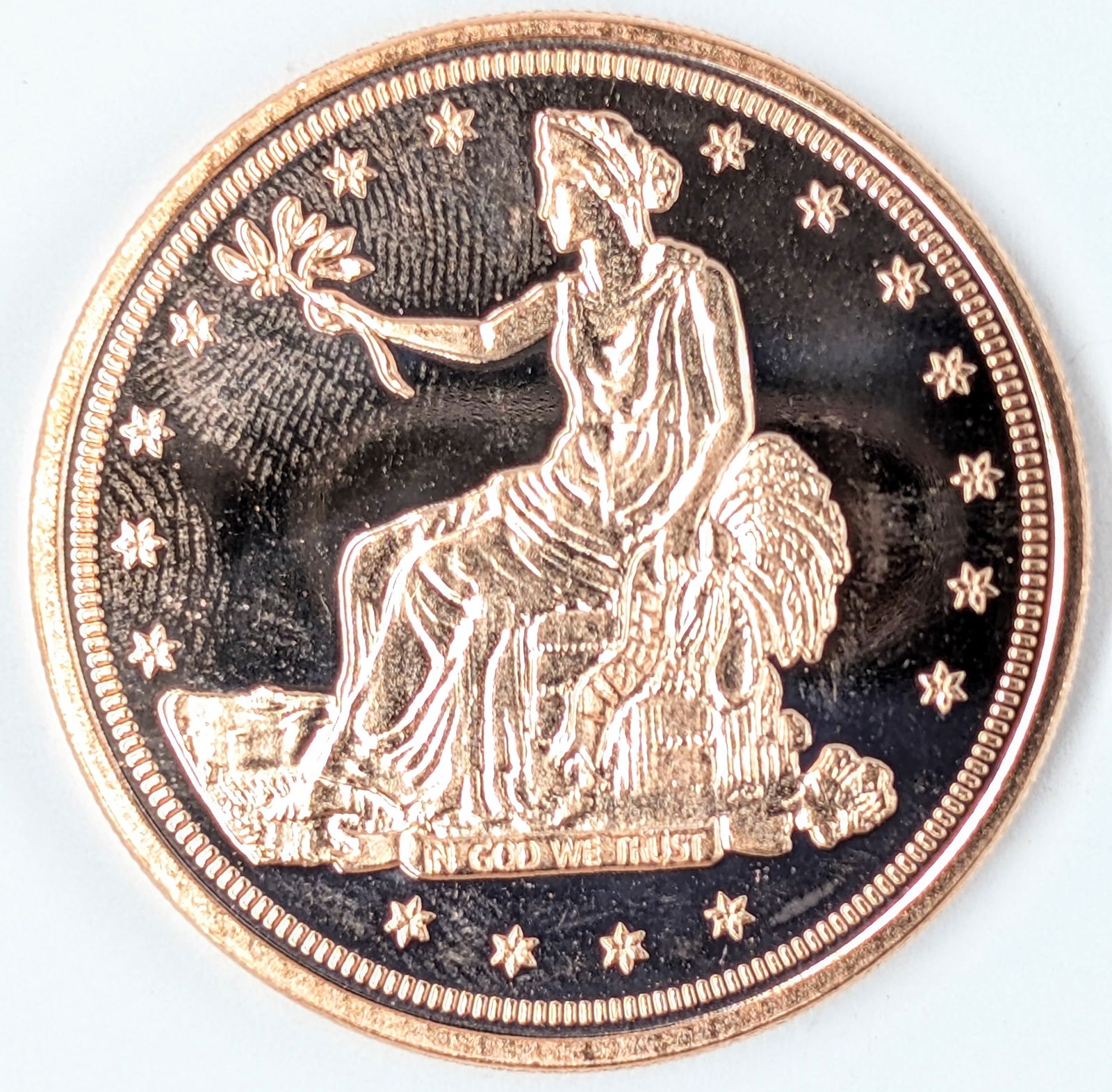 1 Ounce Fine .999 Copper Round- Seated Liberty: _ 