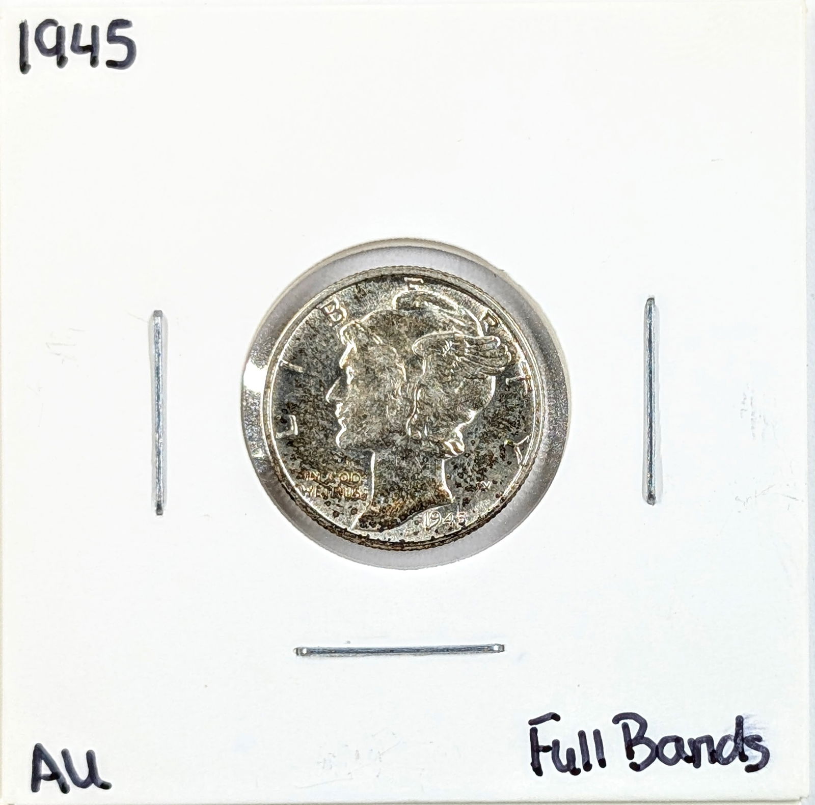 1945 Silver Mercury Dime- AU, Full Bands: _ 
