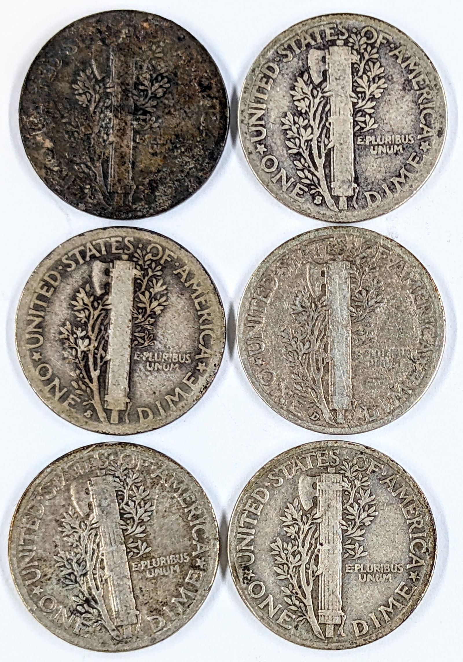 Lot of 6 Silver Mercury Dimes- 1935-1945 - 2