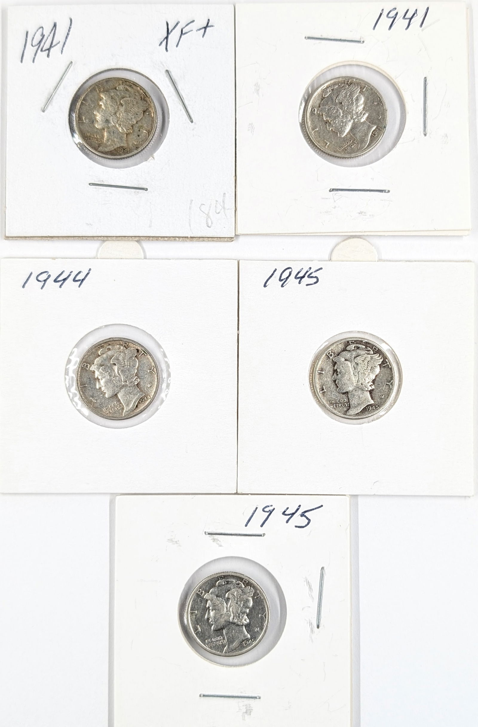 Lot of 5 Silver Mercury Dimes- 1941-1945 (1 of 2)