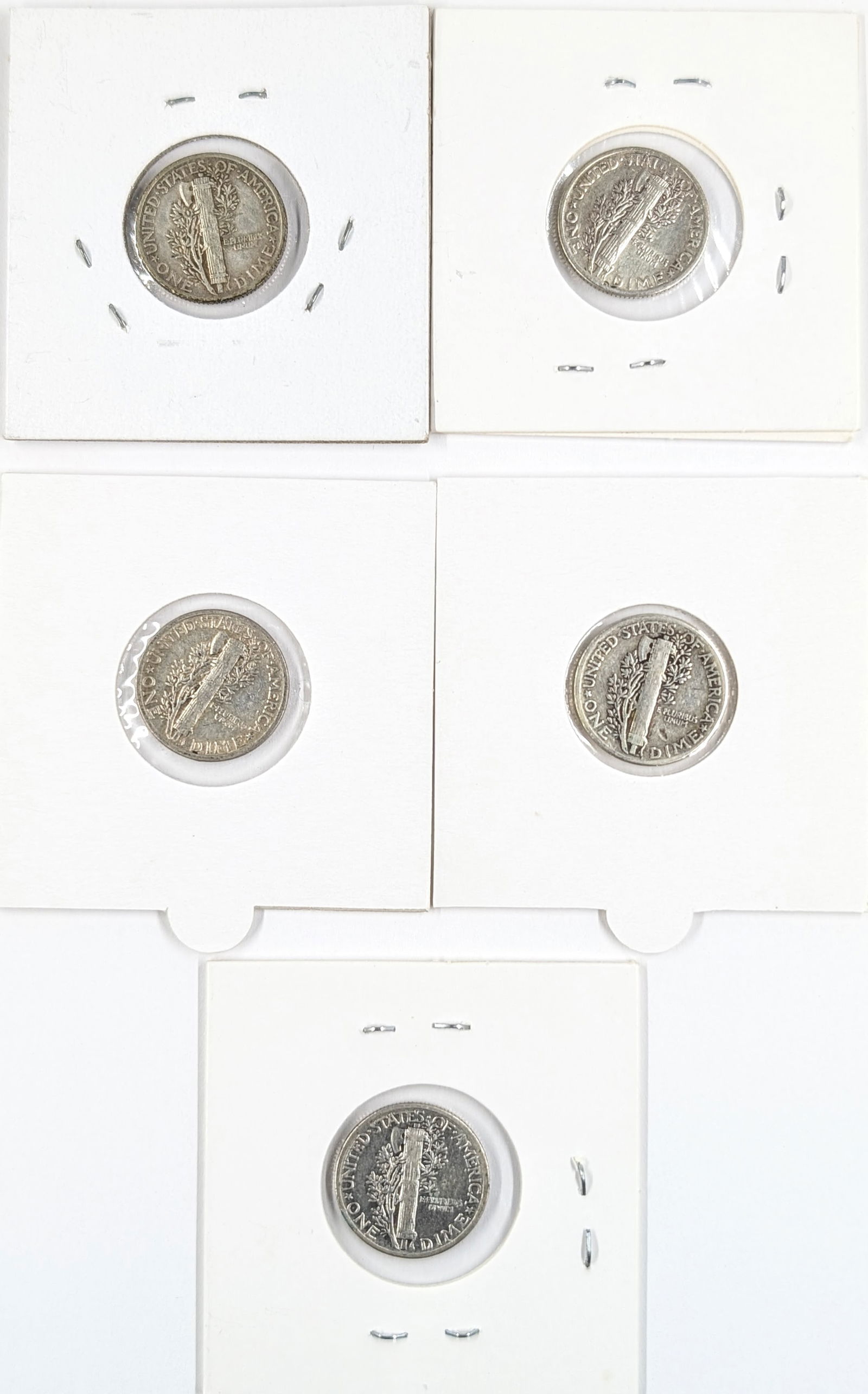 Lot of 5 Silver Mercury Dimes- 1941-1945 - 2