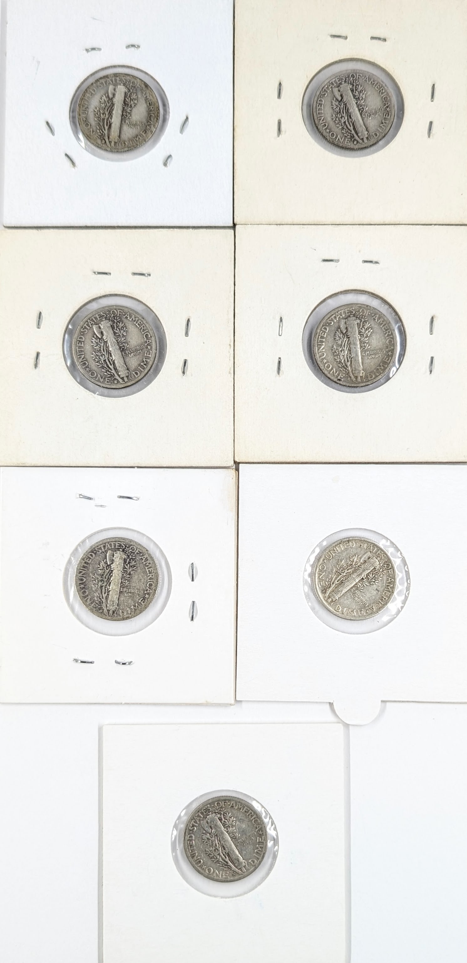Lot of 7 Silver Mercury Dimes- 1935-S-1945-S - 2
