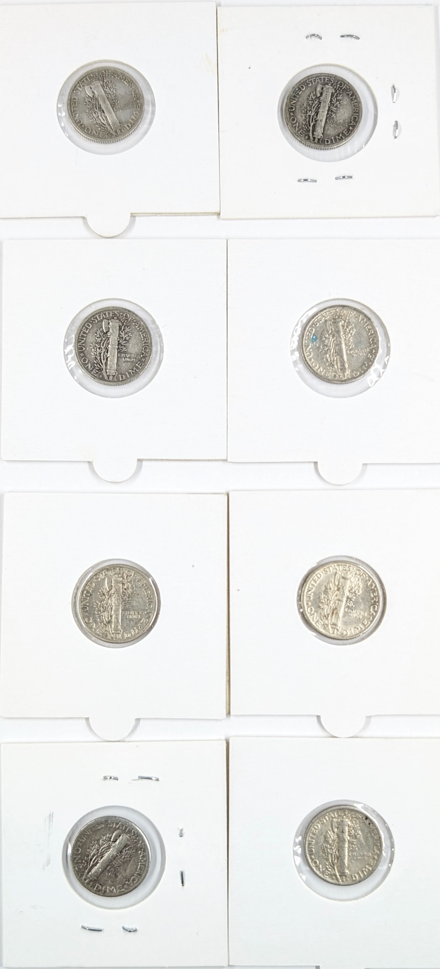 Lot of 8 Silver Mercury Dimes- 1939-S-1945-S - 2
