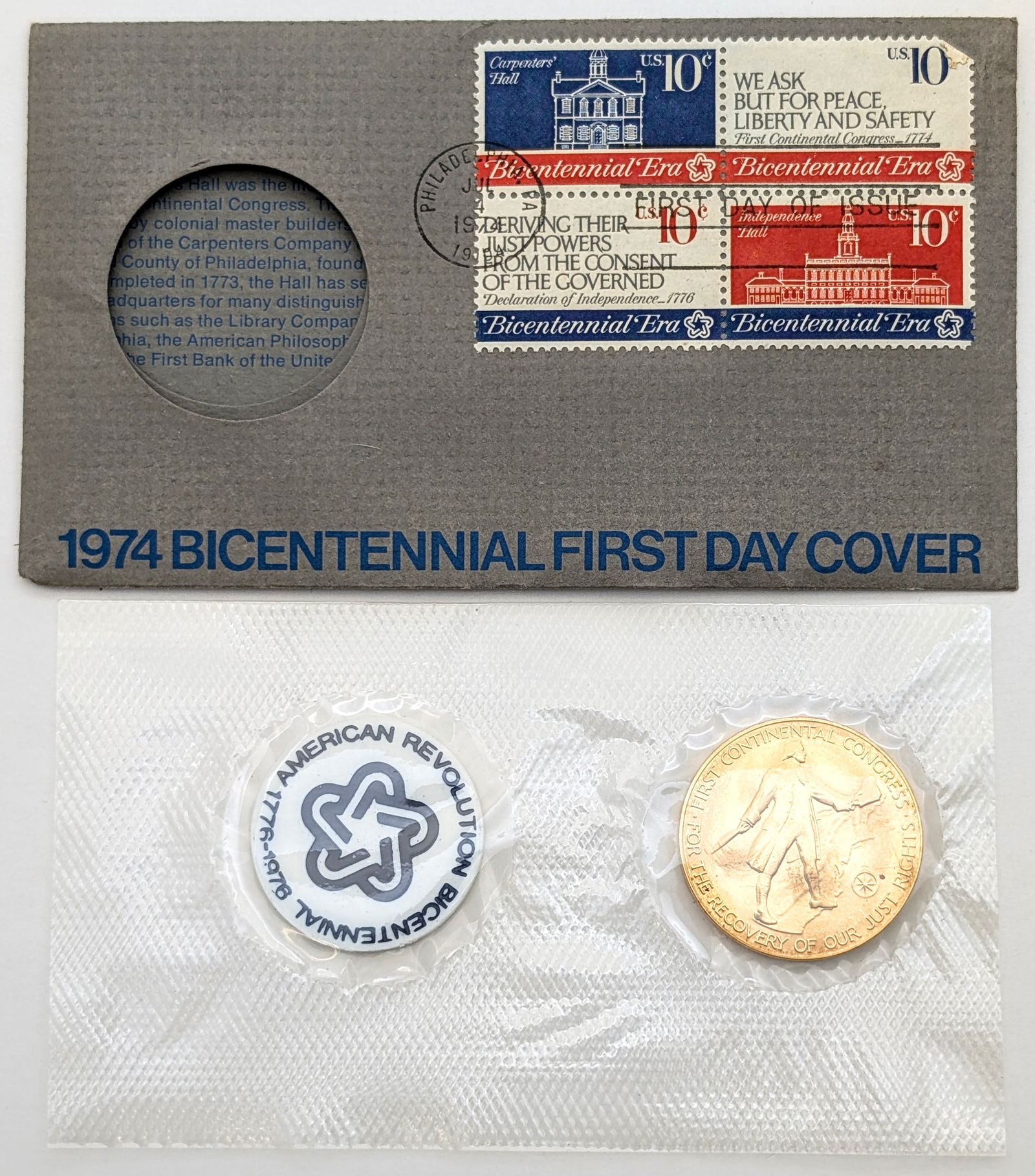 1974 American Revolution Bicentennial Commemorative Medals & Stamps - 2