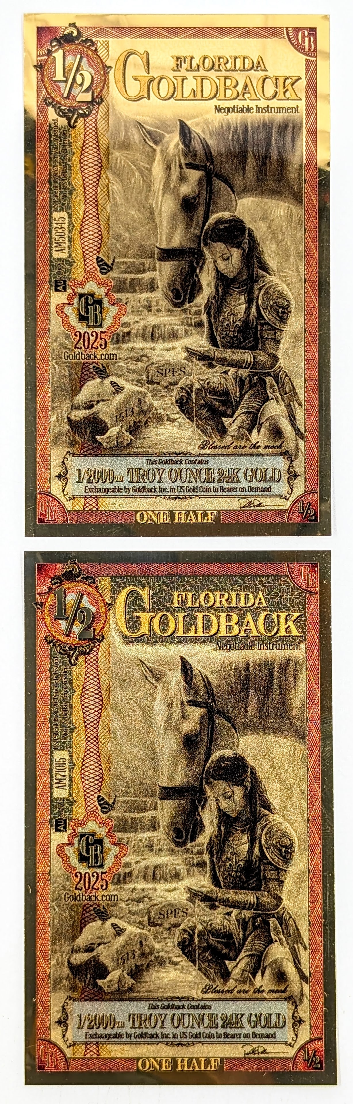 Lot of 2 2025 1/2 STATE Goldbacks 1/2000th Troy Ounce 24K Gold (1 of 2)
