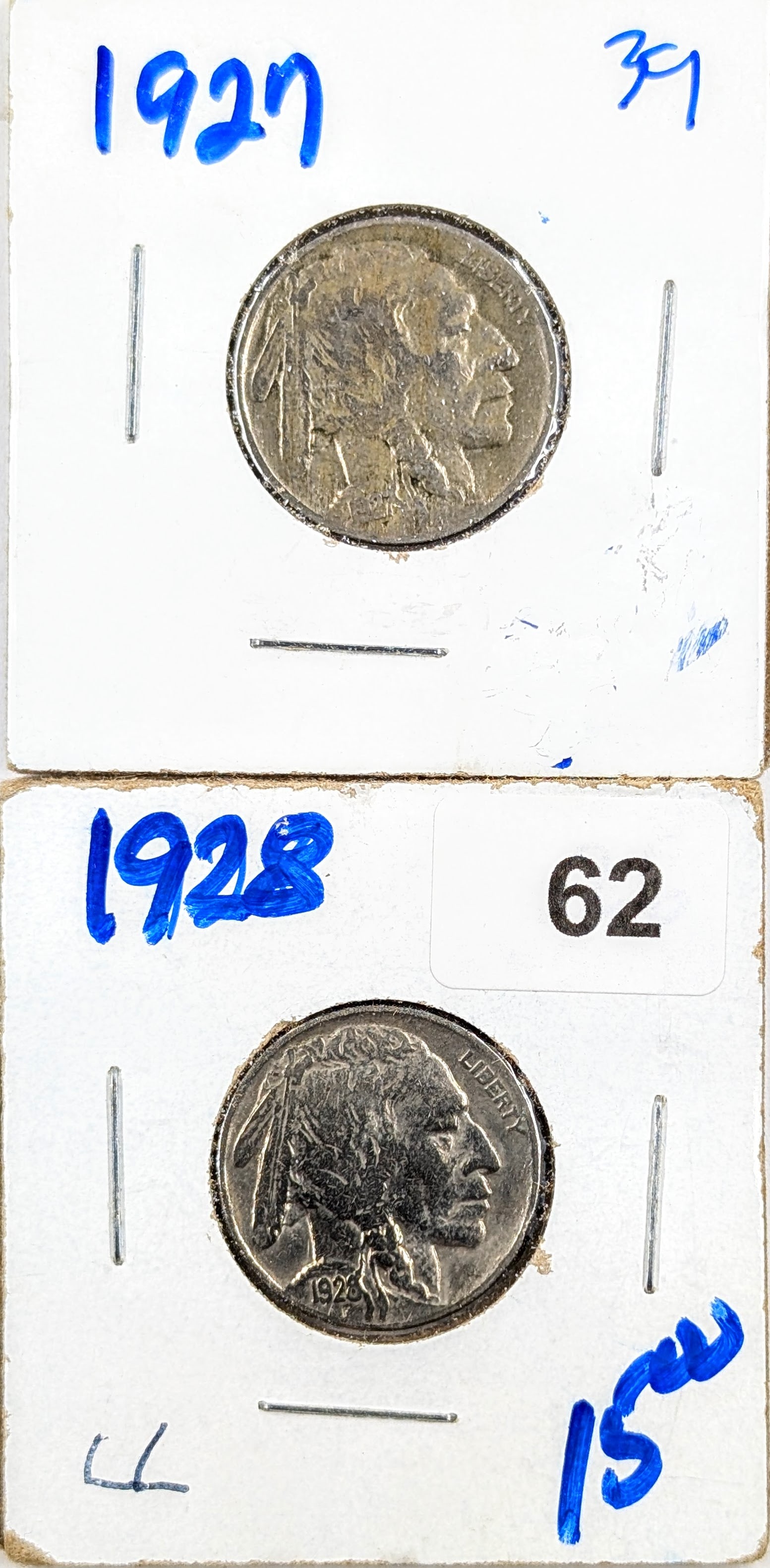 Lot of 2 Buffalo Head Nickels- 1927, 1928 (1 of 2)