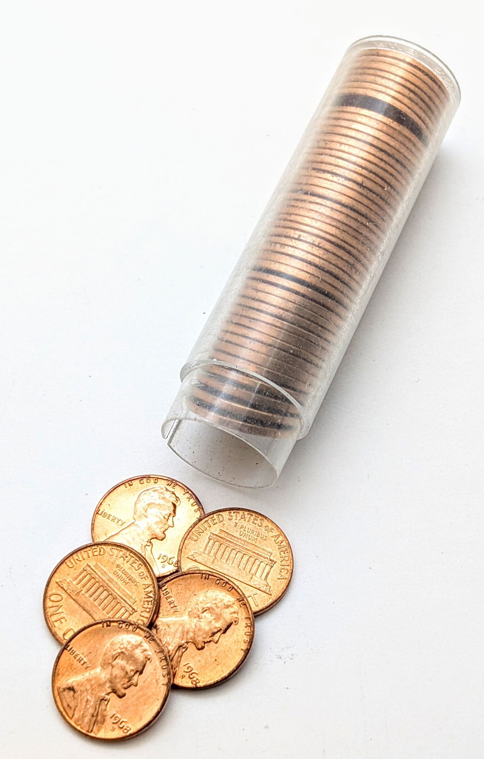 Tube of 50 Lincoln Cents- 1968-S Uncirculated: _ 