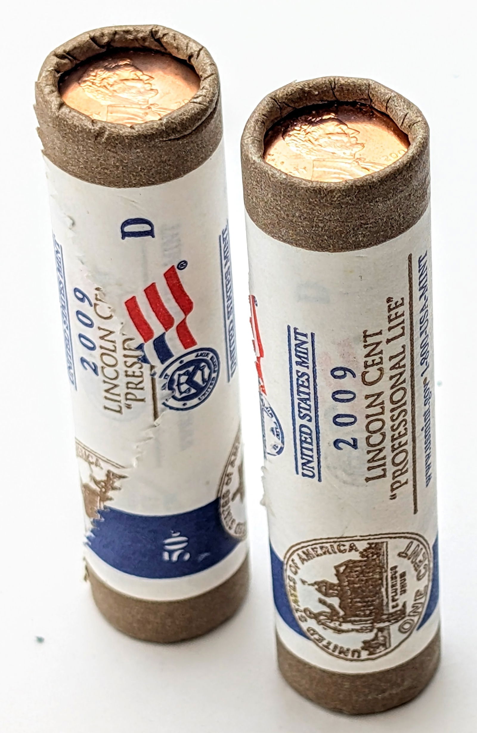 Lor of 2 Original Bank Rolls (50 Each) Lincoln Cents Professional Life- 2009-D Uncirculated: _ 
