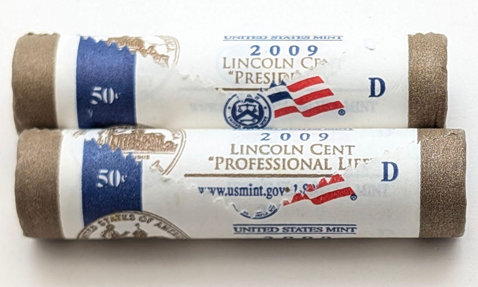 Lor of 2 Original Bank Rolls (50 Each) Lincoln Cents Professional Life- 2009-D Uncirculated - 4