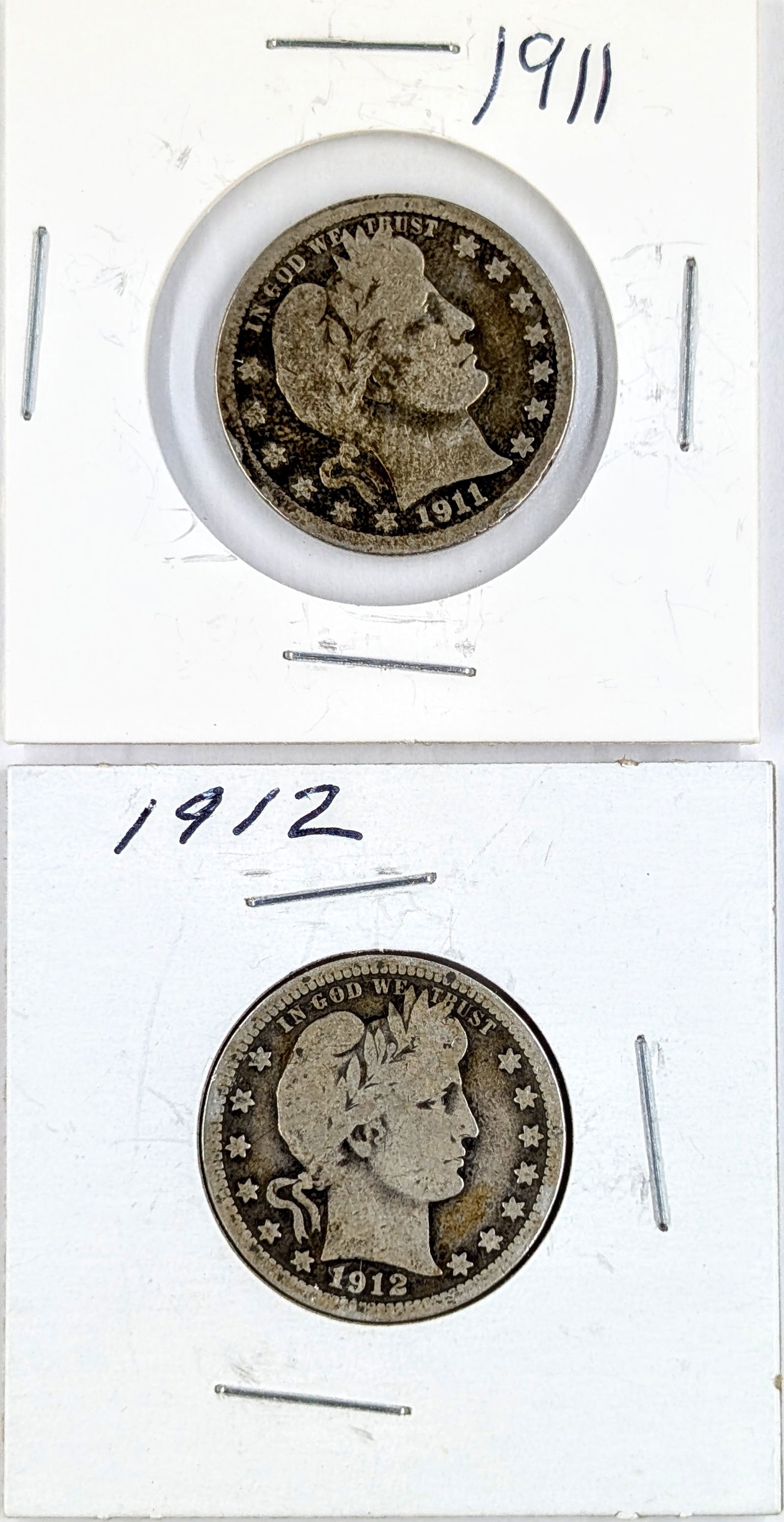 Lot of 2 Silver Barber Quarters- 1911, 1912 (1 of 2)