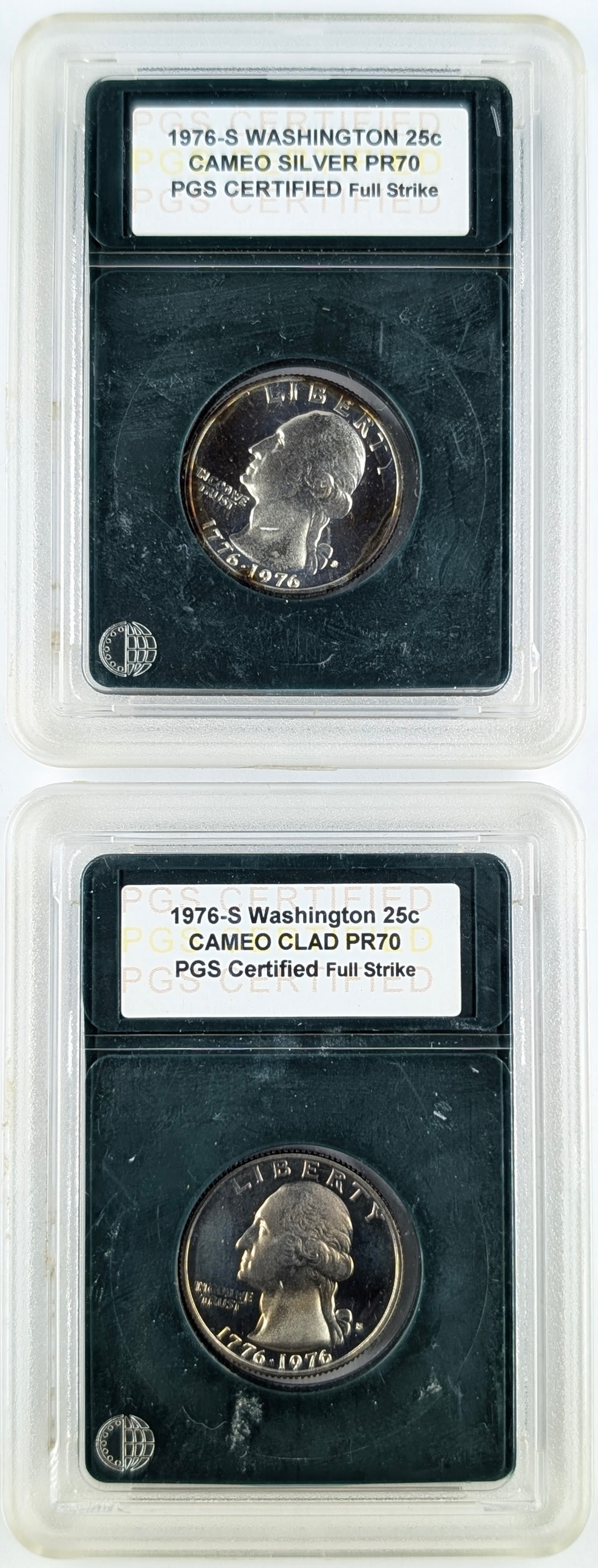 Lot of 2 PCS 1976-S PR70 Washington Quarter- One Silver, One Clad: _ 