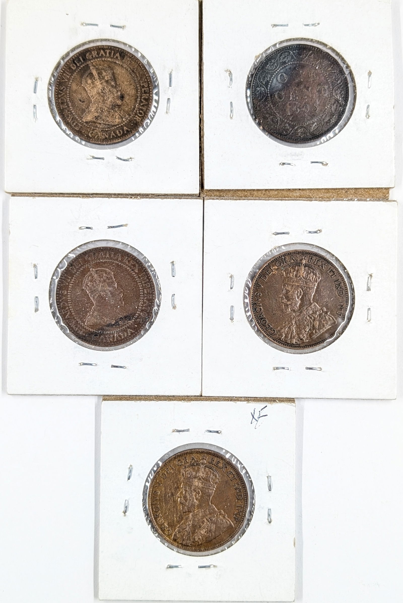 Lot of 5 Canadian One Cent Coins- 1902-1915 - 2