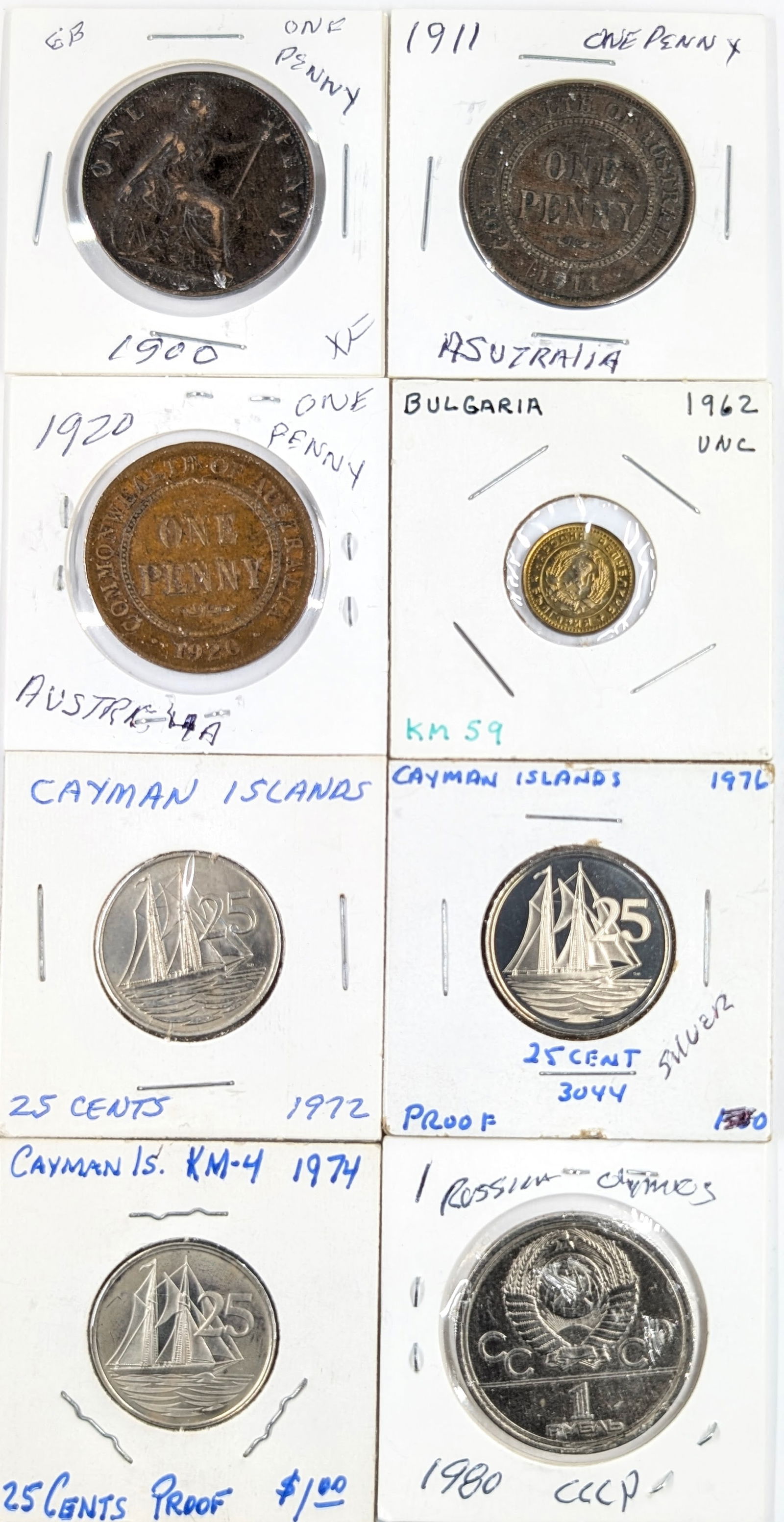 Lot of 8 Foreign Coins- Australia, Bulgaria, Cayman Islands (1 of 2)