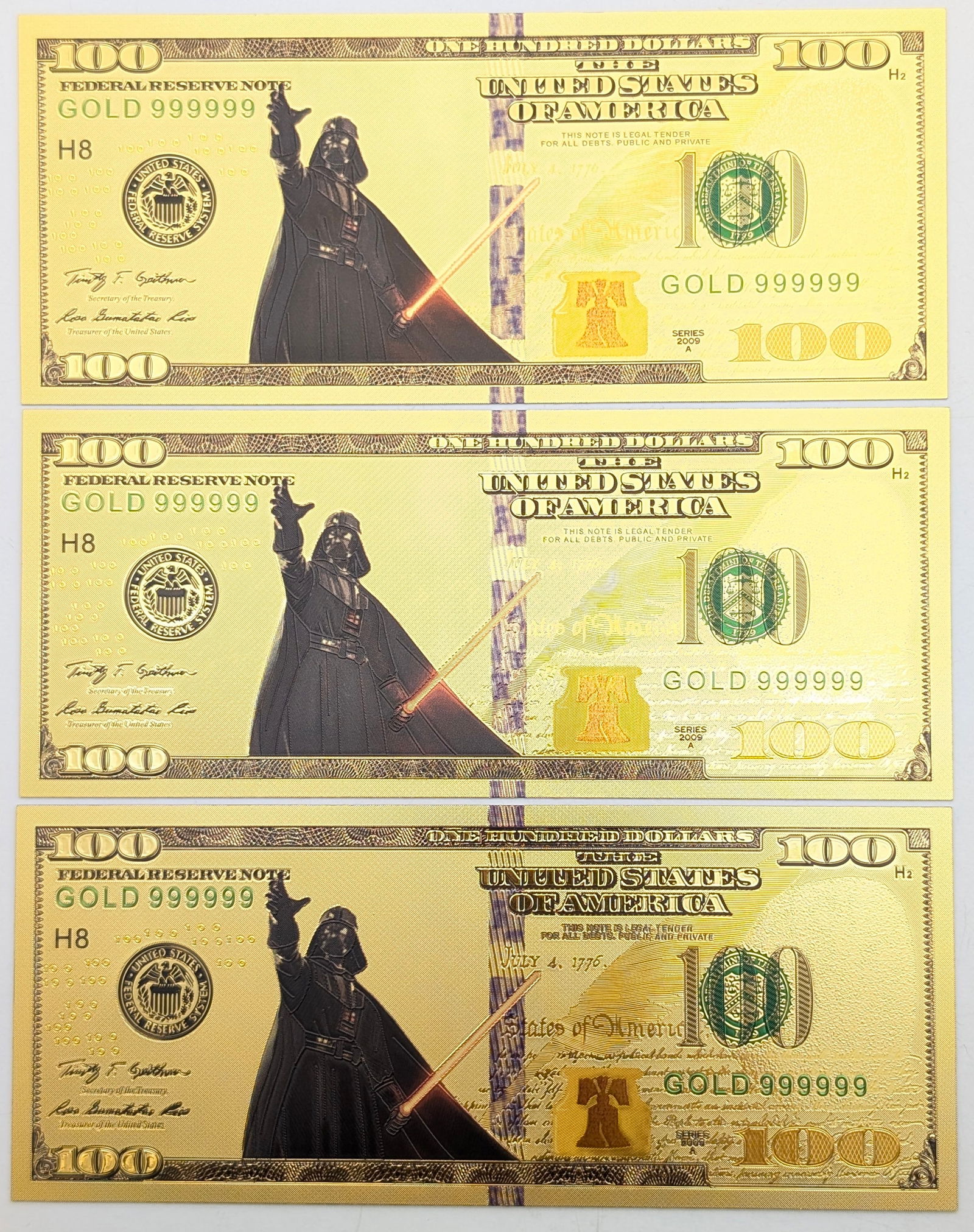 Lot of 2 Darth Vader Gold foil $100 design: _