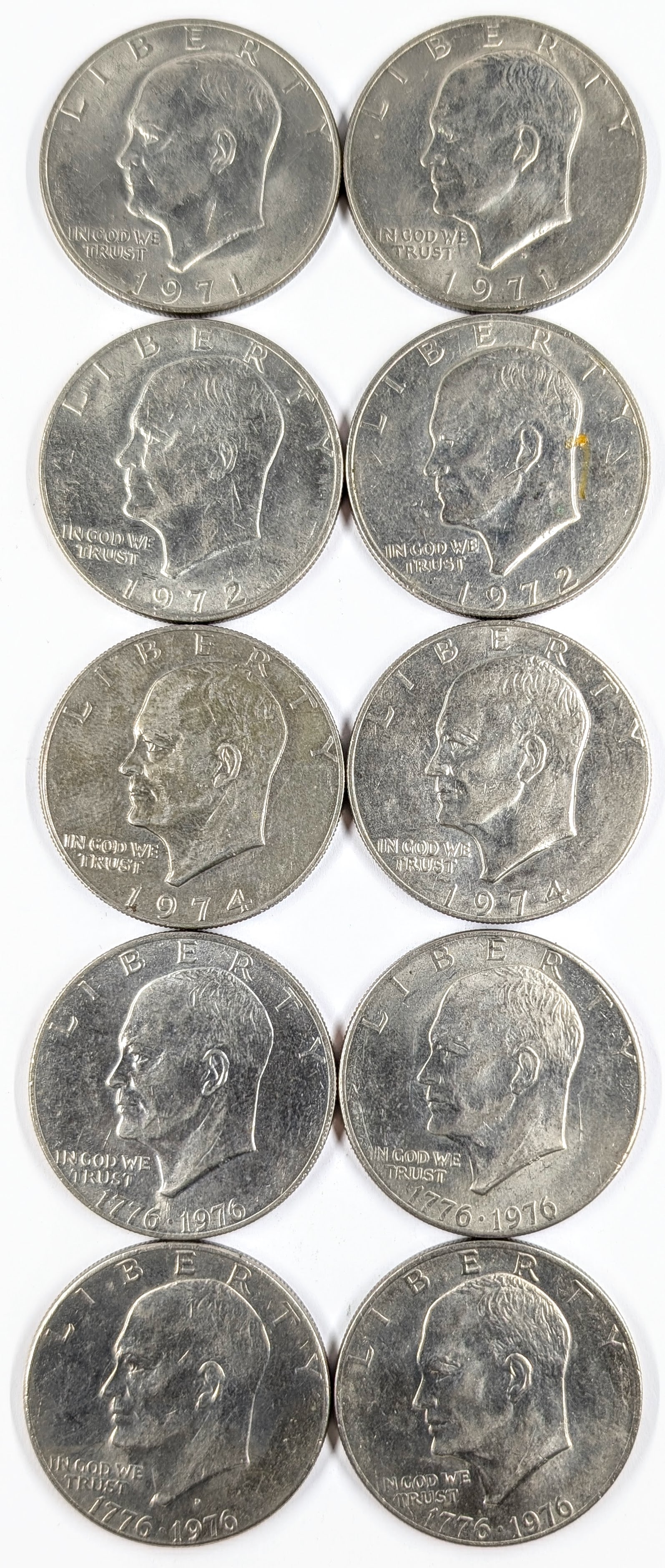 Lot of 10 Eisenhower "Ike" Dollars- 1971-2976 (1 of 2)