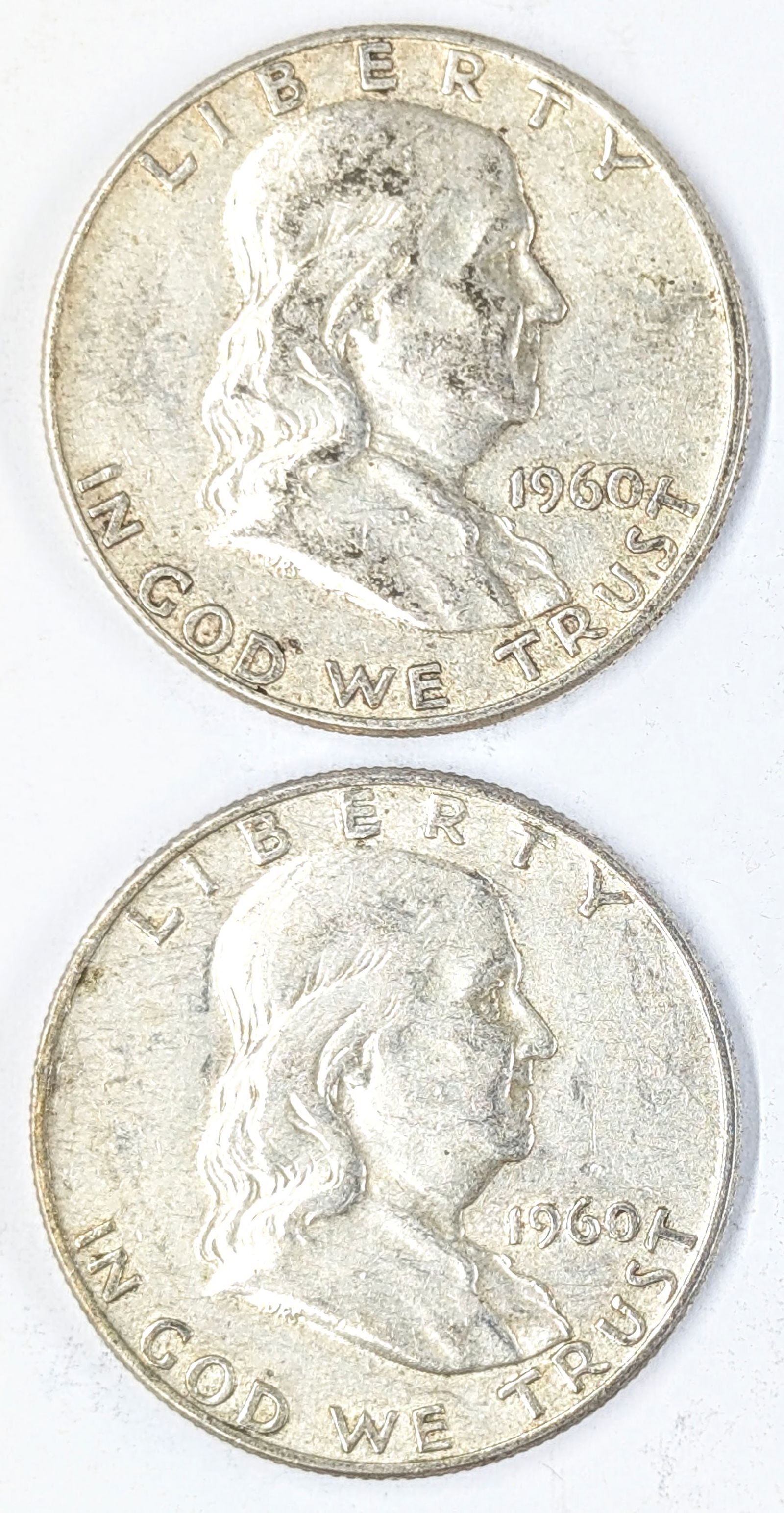 Lot of 2 Silver Franklin Half Dollars- 1960 P&D (1 of 2)