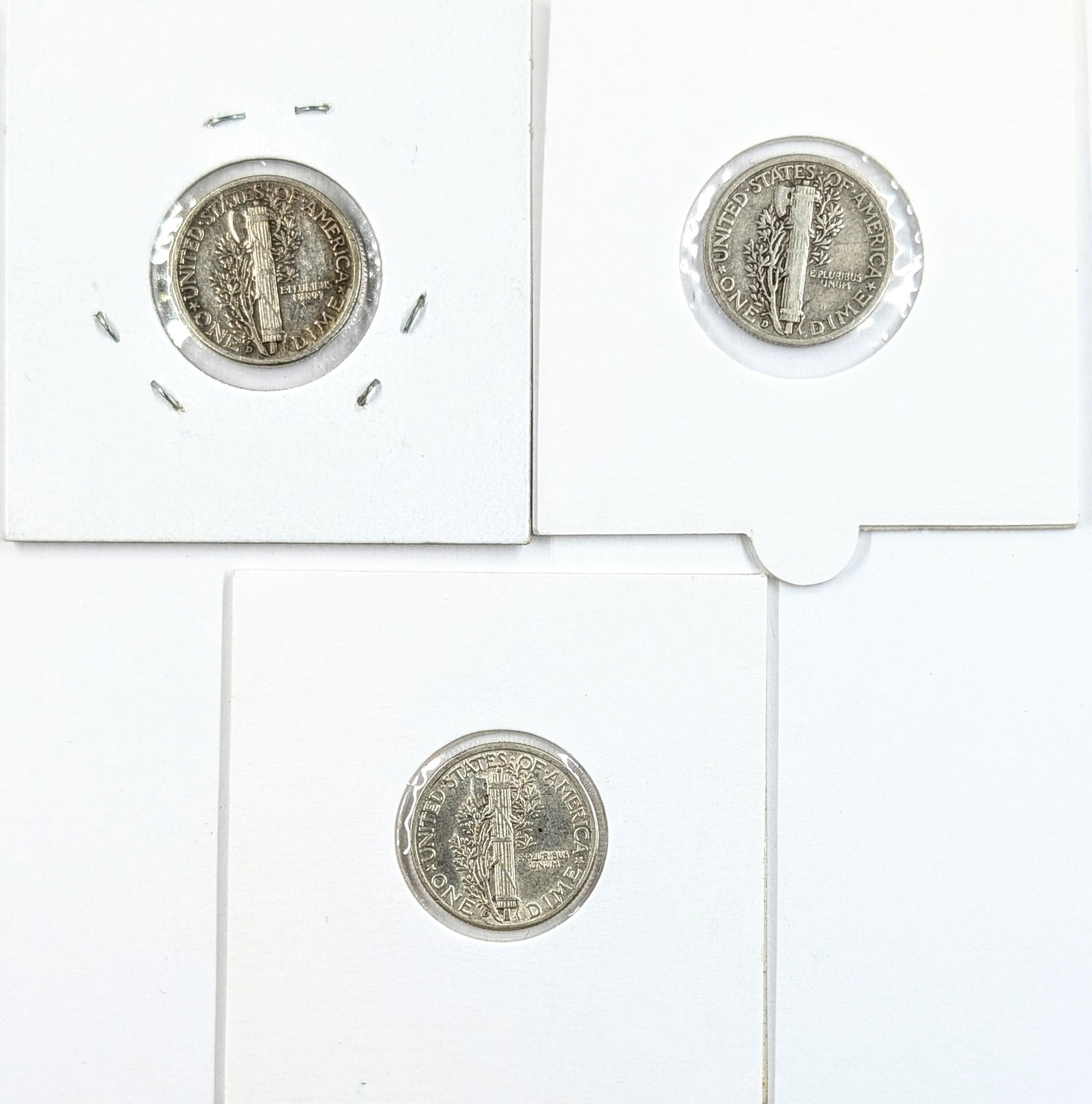 Lot of 3 Silver Mercury Dimes- 1943-D, 1944-D, 1945-D - 2