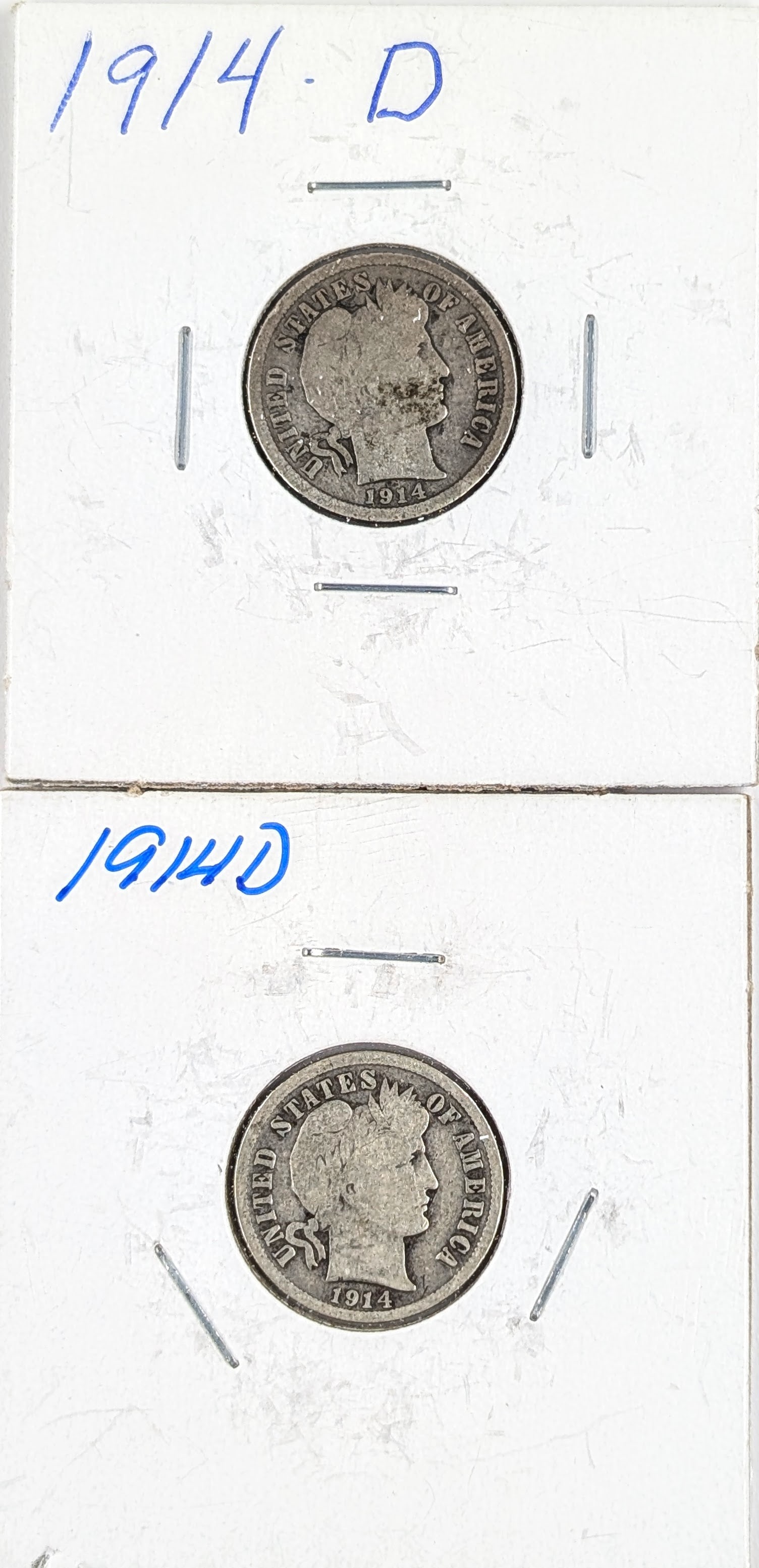 Lot of 2 Silver Barber Dimes- Both 1914-D (1 of 2)