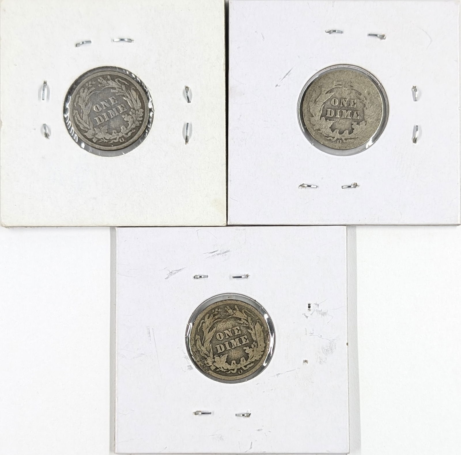 Lot of 3 Silver Barber Dimes-1898, 1903-O, 1905-O - 2