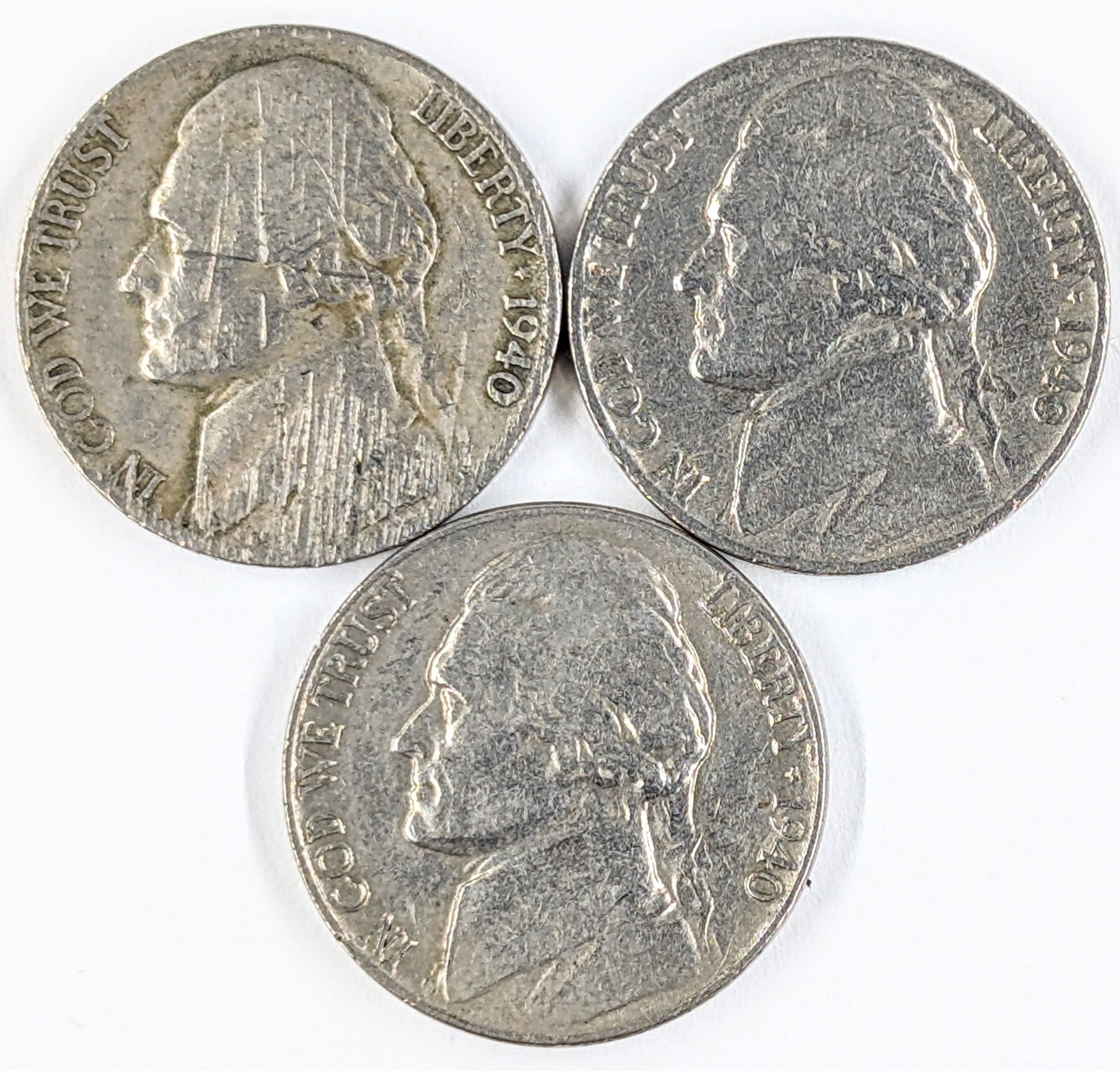 Lot of 3 Jefferson Nickels- 1940 D&P: _ 