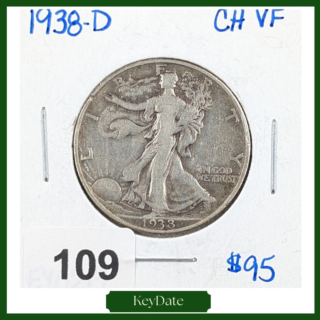 FEATURE 1938-D Silver Walking Liberty Half Dollar - KEY DATE: FEATURE Silver