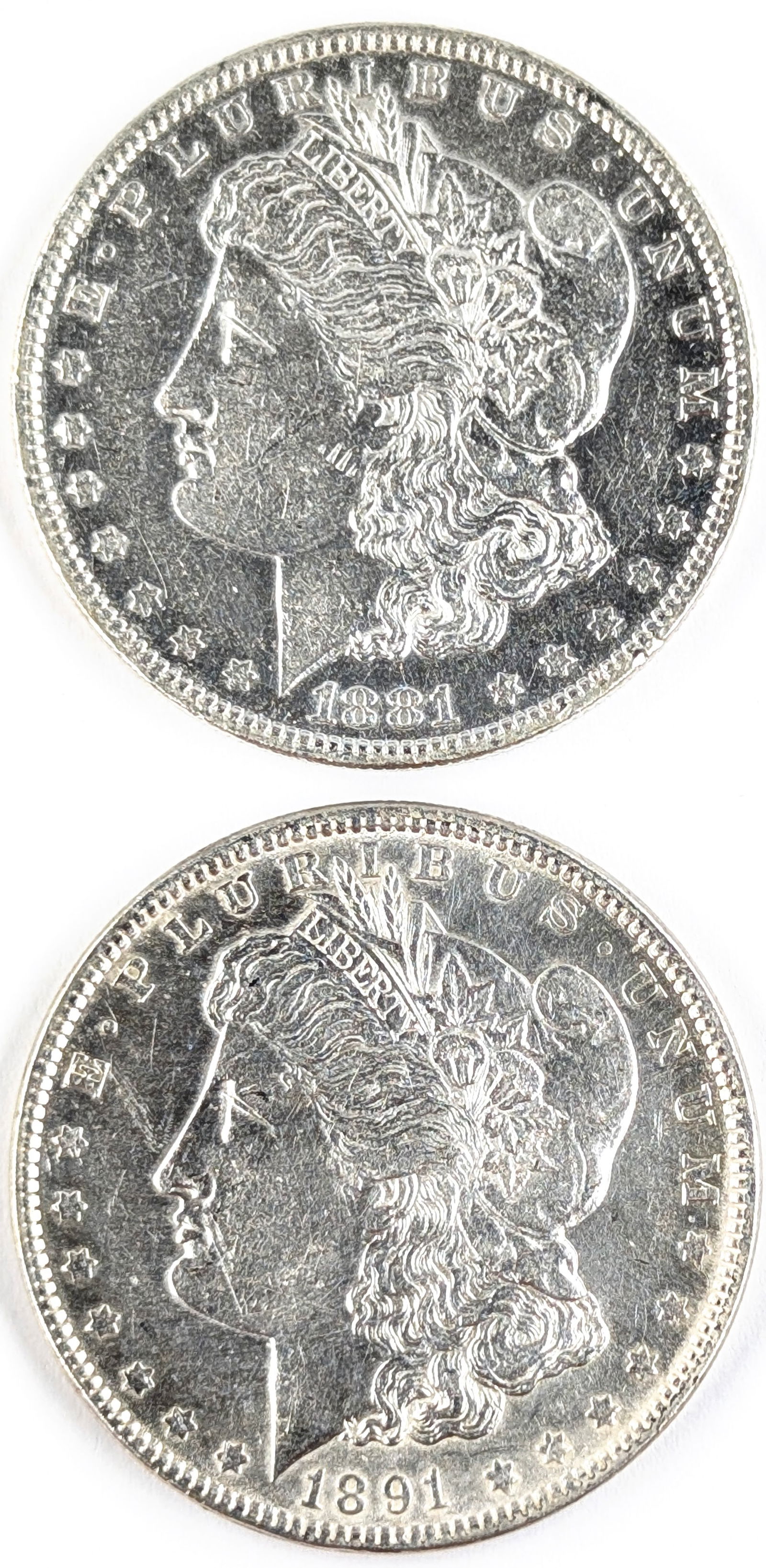 Lot of 2 Morgan Silver Dollars - 1881-O, 1891 (1 of 2)