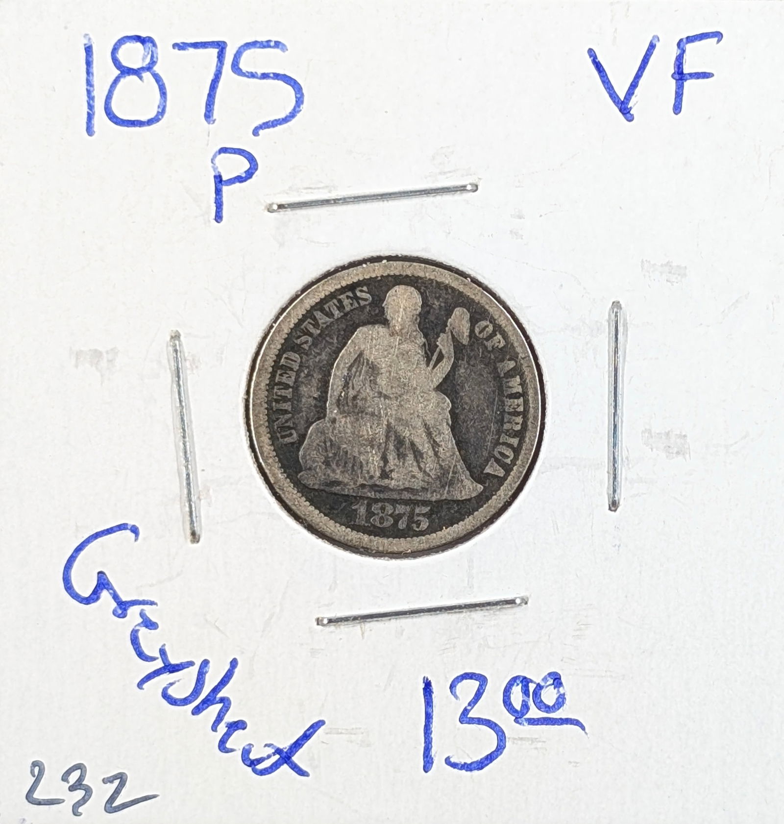 1875 Silver Seated Liberty Dime - VF: Silver 