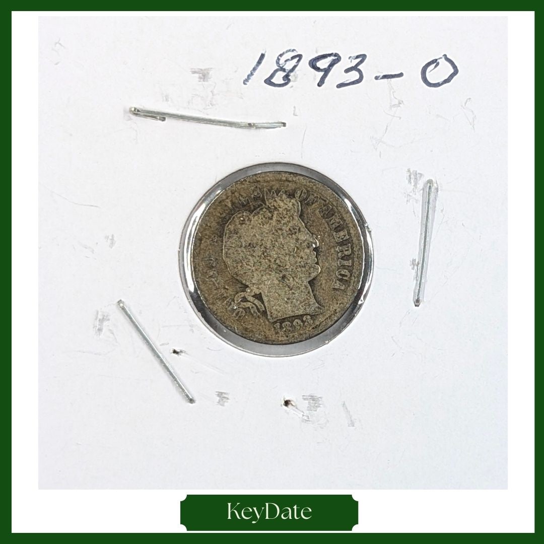 1893-O Silver Barber Dime - KEY DATE (1 of 3)
