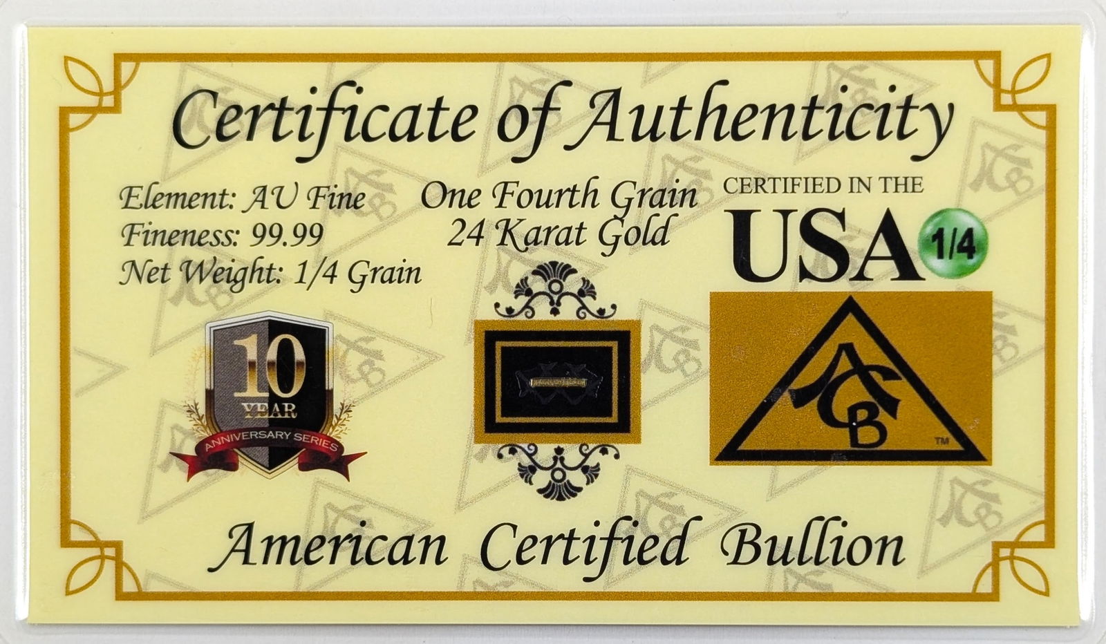 1/4 grain .999 Fine Gold - American Certified Bullion: Gold