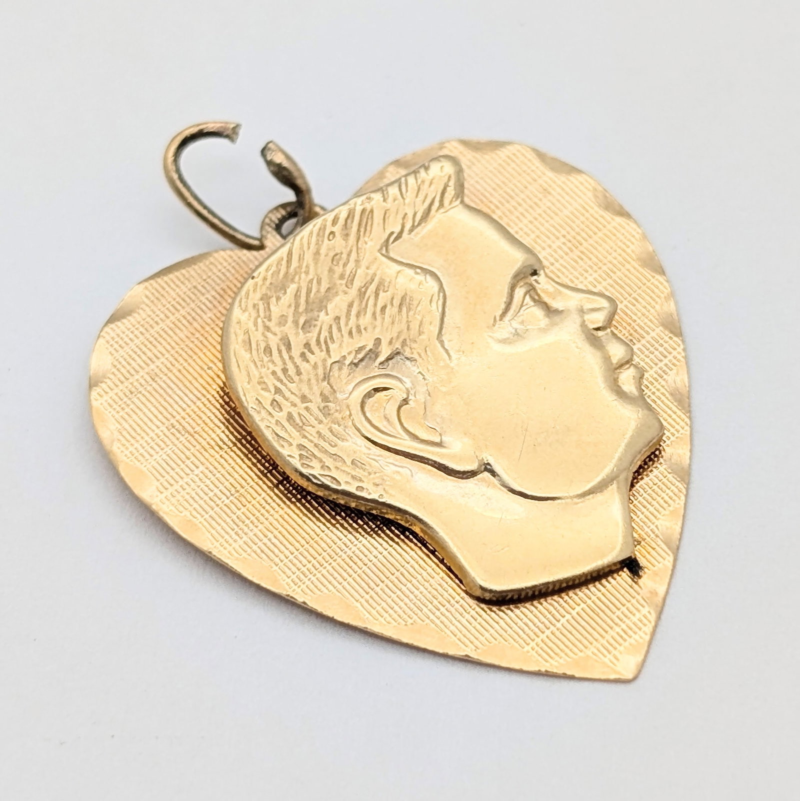 14K Gold Heart Men's Profile Charm - 2.86g: Engraved on back 