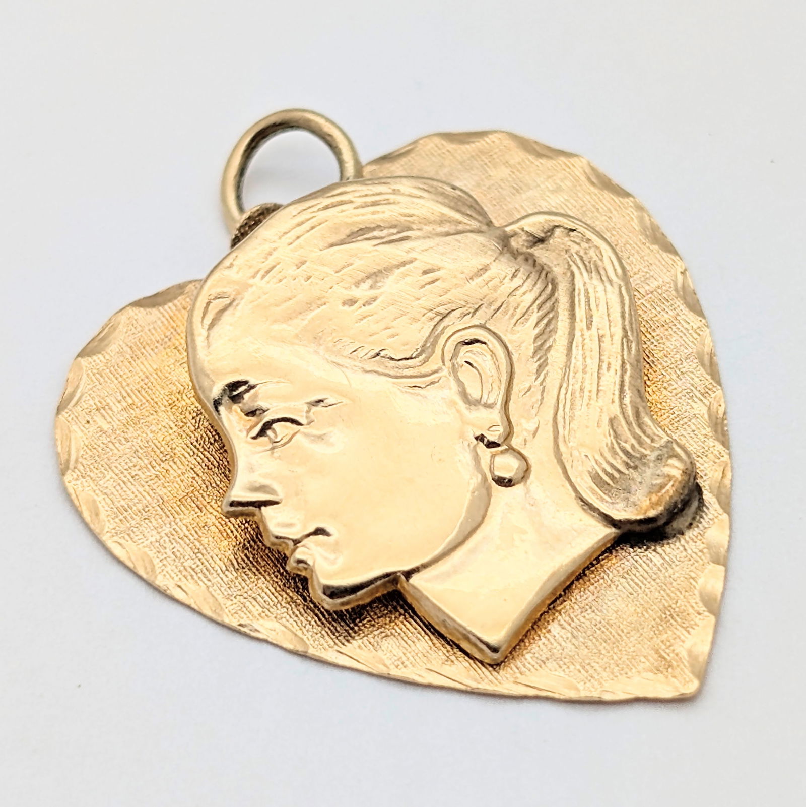 14K Gold Heart Women's Profile Charm - 2.96g: Engraved on back 