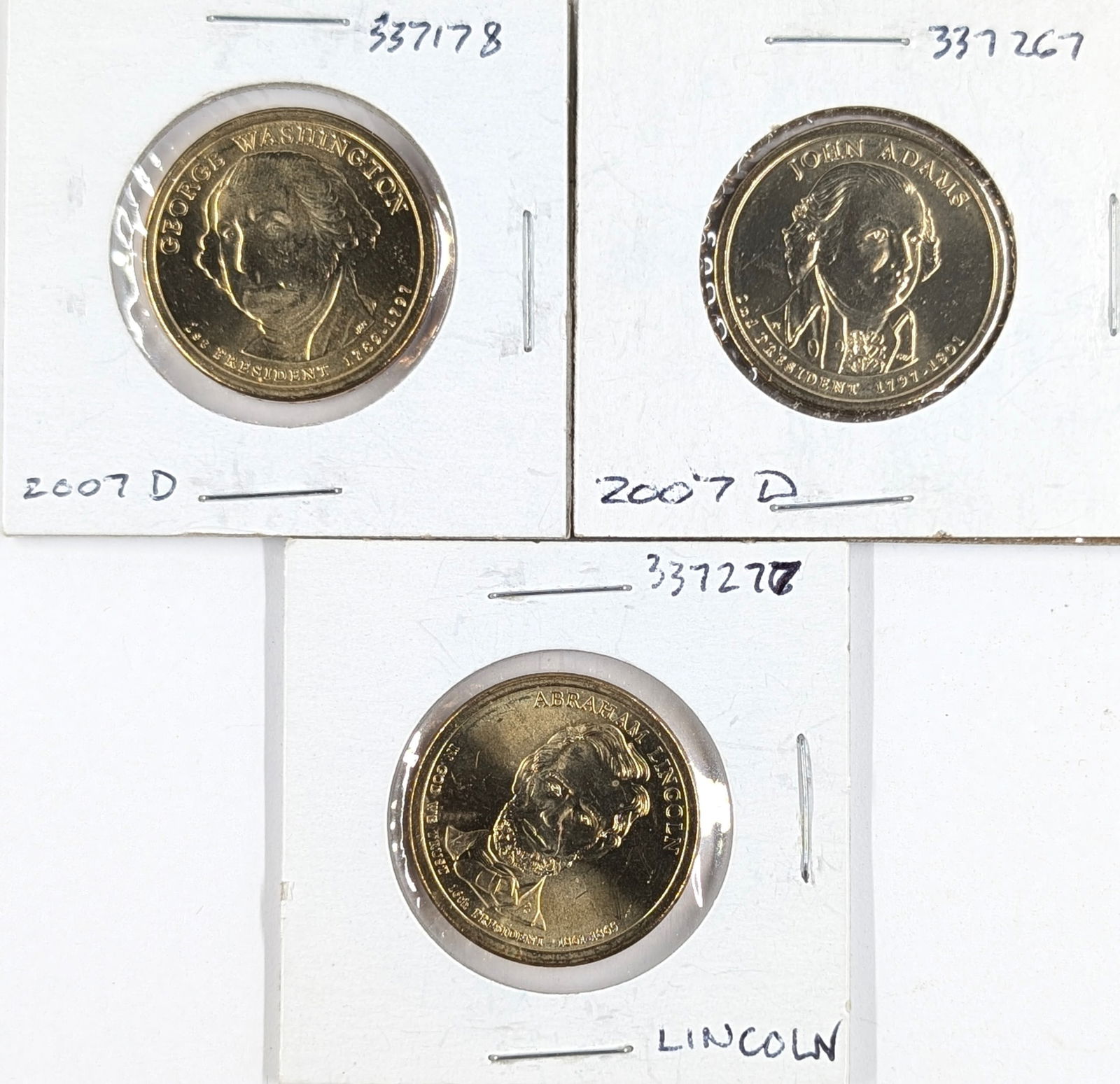 Lot of 3 Presidential Dollars - Washington, Adams, Lincoln (1 of 2)