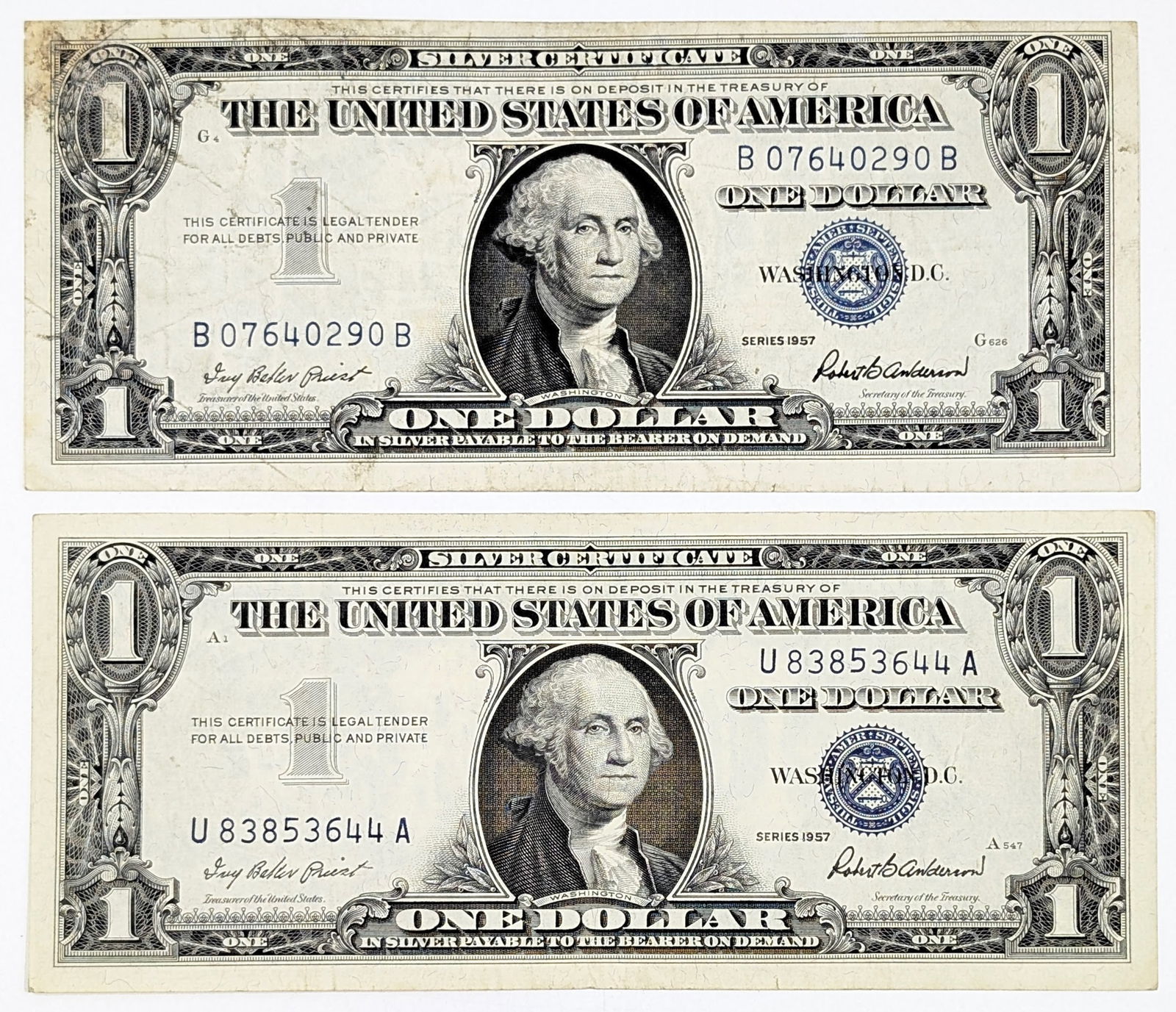 Lot of 2 - 1957 $1 Notes - Silver Certificates (1 of 2)