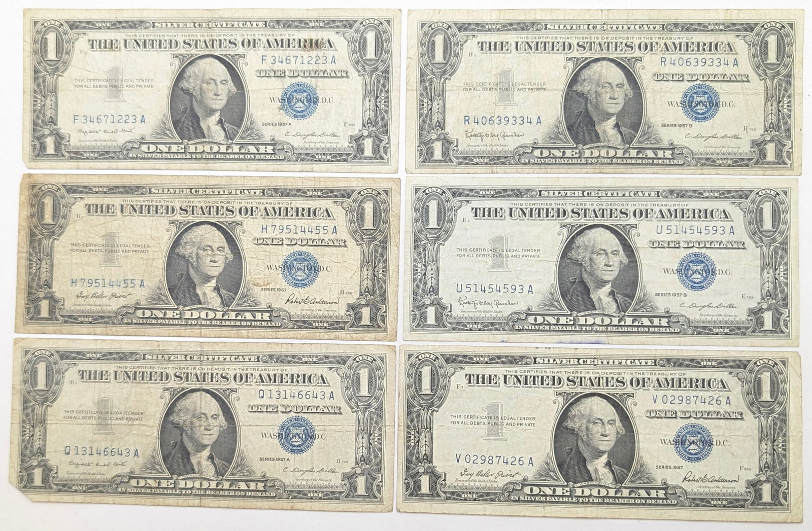 Lot of 6 - 1957/1957 A/B $1 Notes - Silver Certificates (1 of 2)