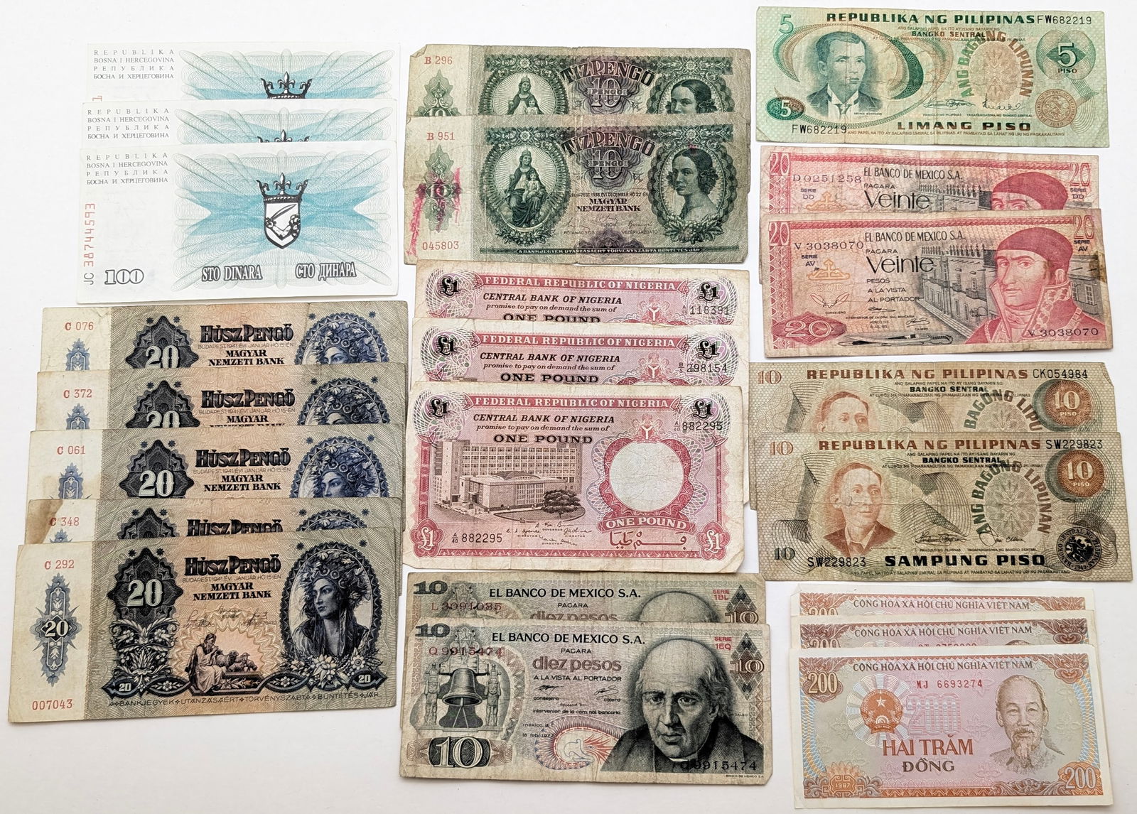 Large Lot of Foreign Currency - Nigeria, Hungary, Mexico, etc.: Currency