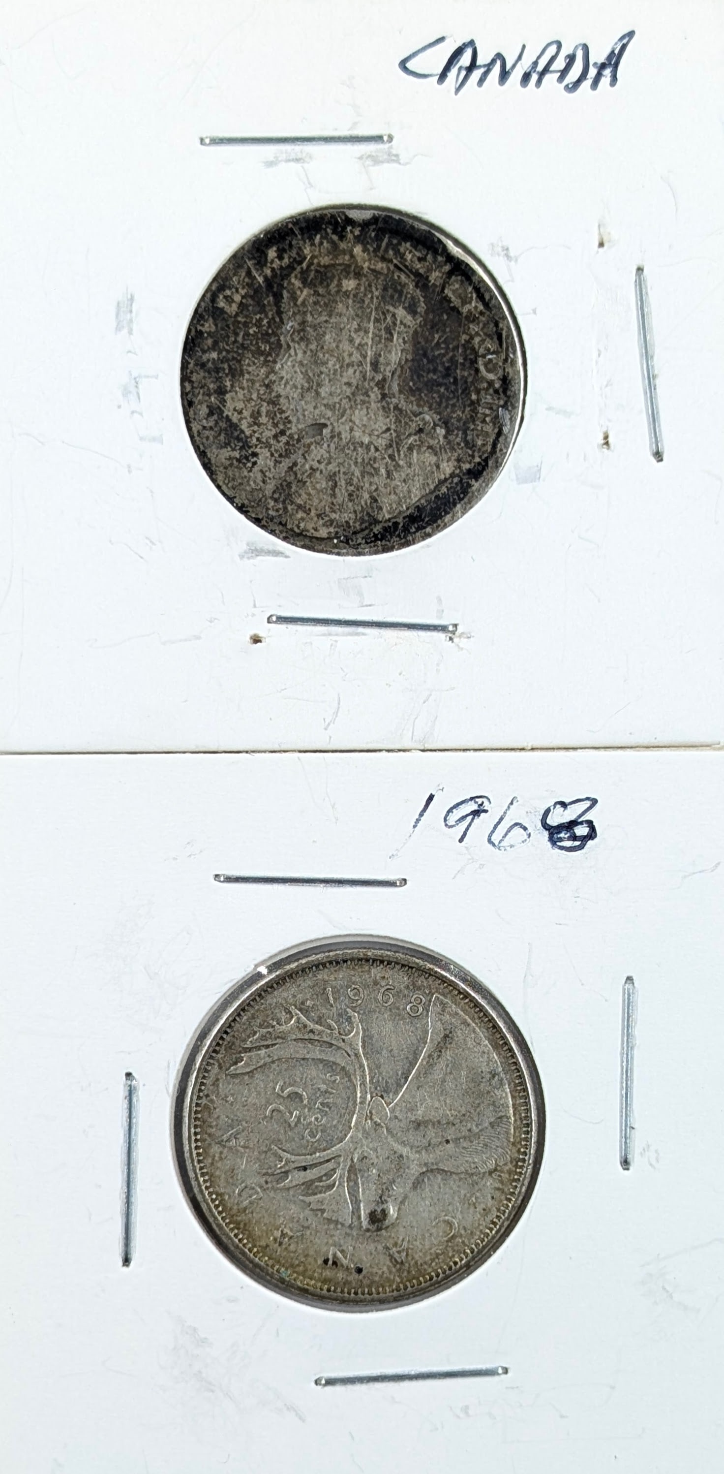Lot of 2 Silver Canadian 25 Cents - 1968, No Date (1 of 2)