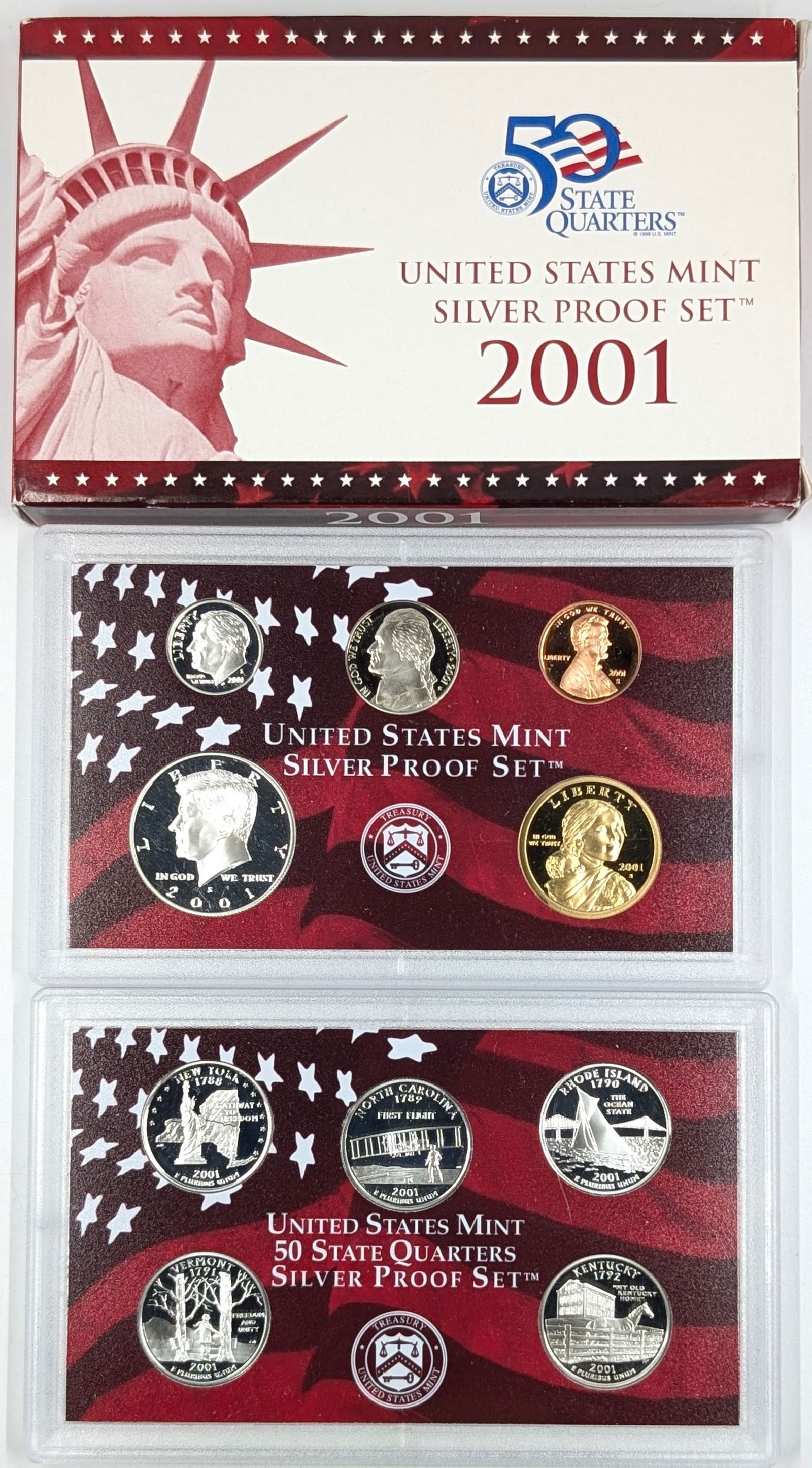 2001 Silver US Mint Proof Set w/ Silver Half, Quarter & Dime w/ COA (1 of 3)