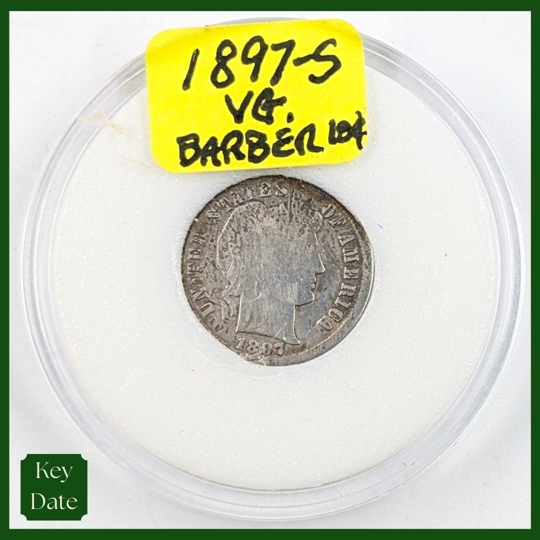 1897-S Silver Barber Dime - KEY DATE (1 of 3)