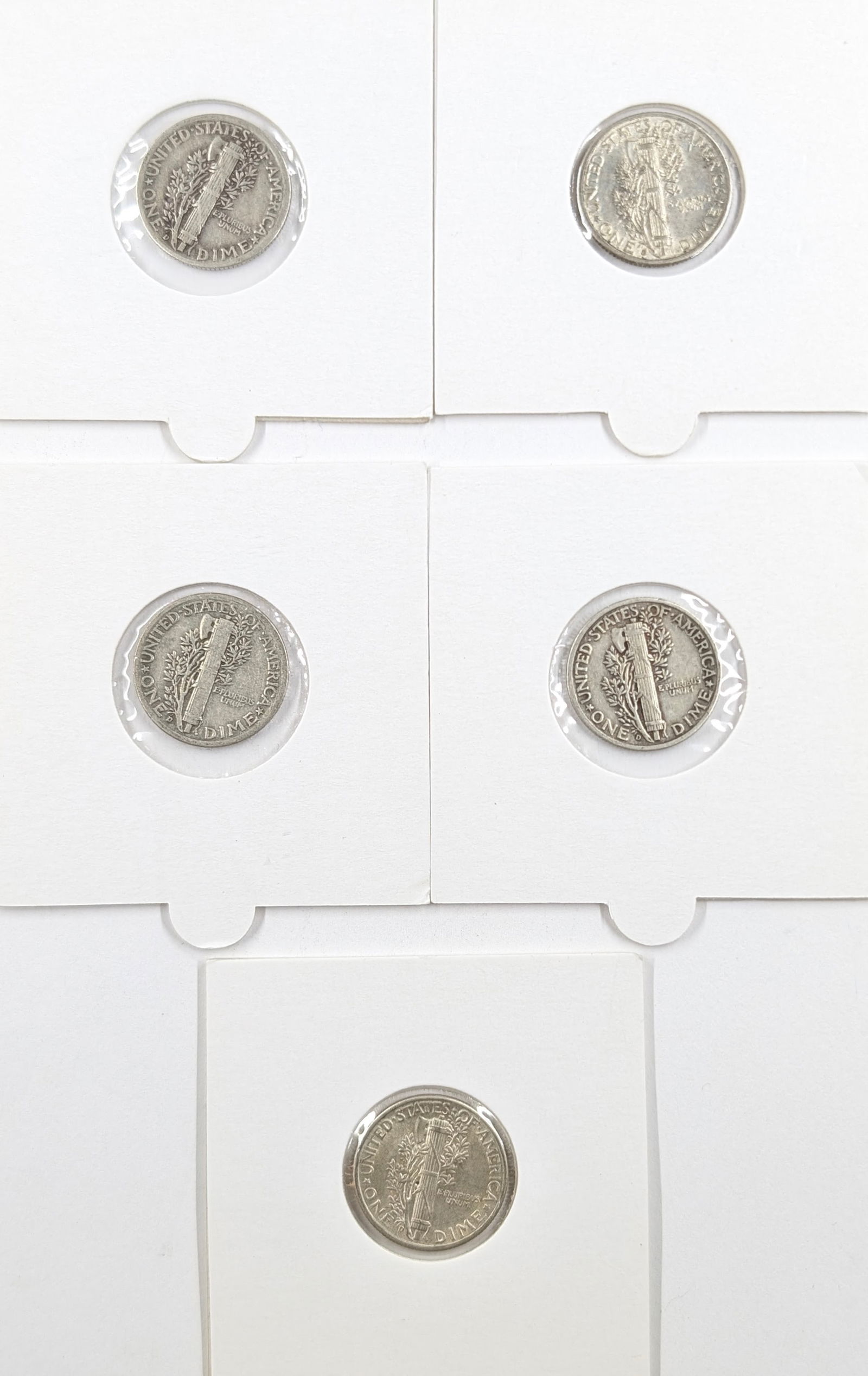 Lot of 5 Silver Mercury Dimes - 1940-1945 - All 'D' Mints - 2