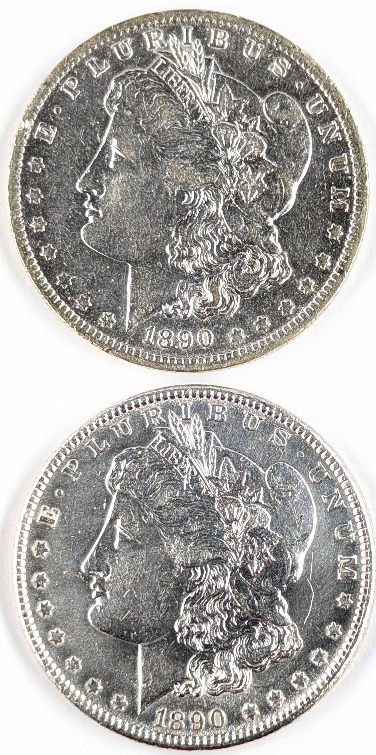Lot of 2 Morgan Silver Dollars - 1890 P/O (1 of 2)