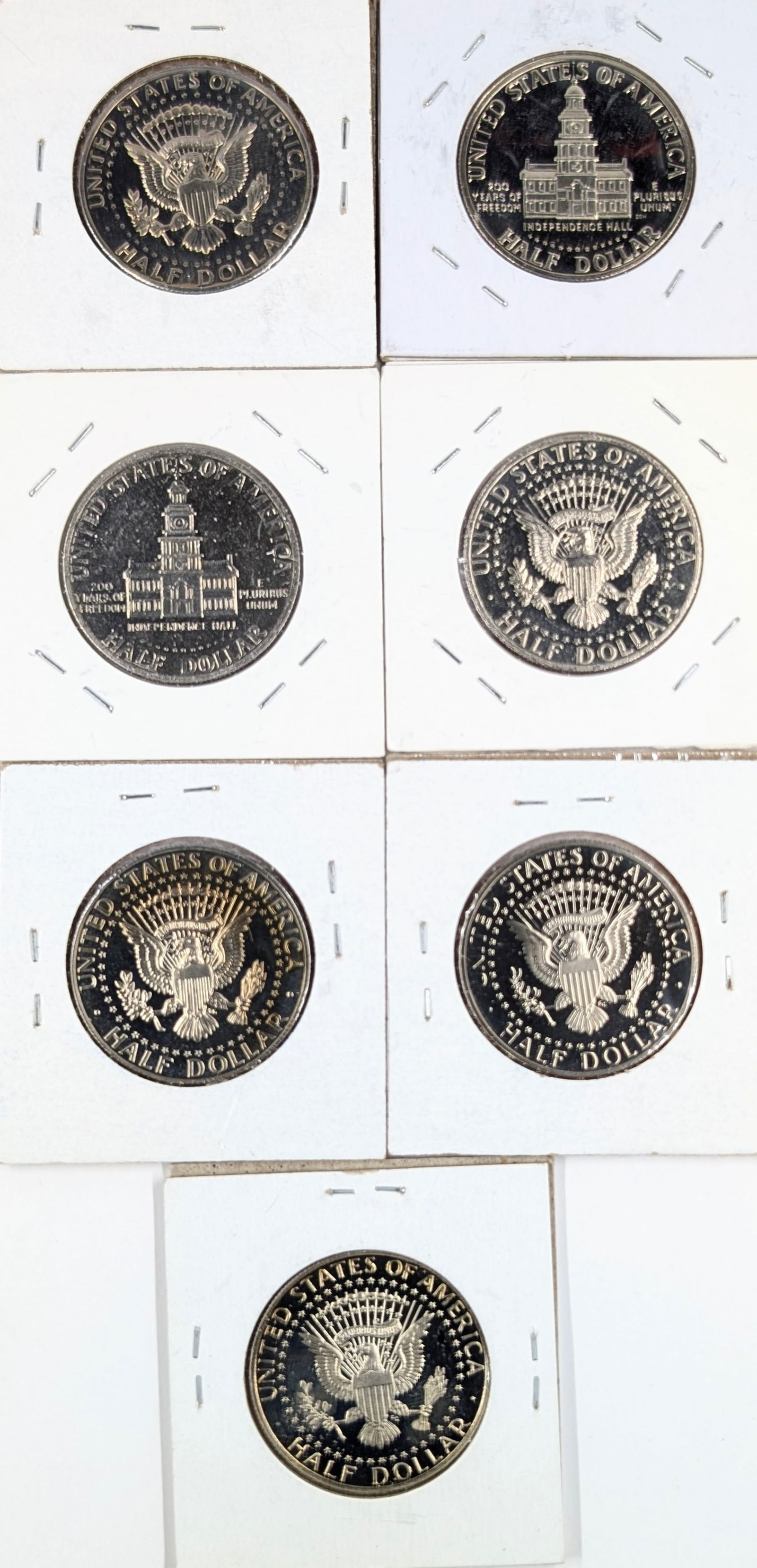 Lot of 7 John F Kennedy Half Dollars - 1972-2010 - All Proof - 2