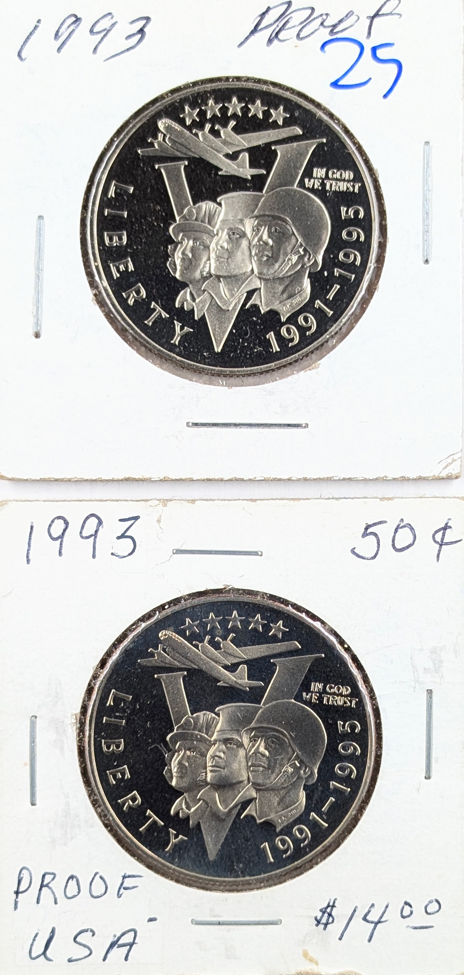 Lot of 2 Proof 1993 WWII Half Dollars (1 of 2)