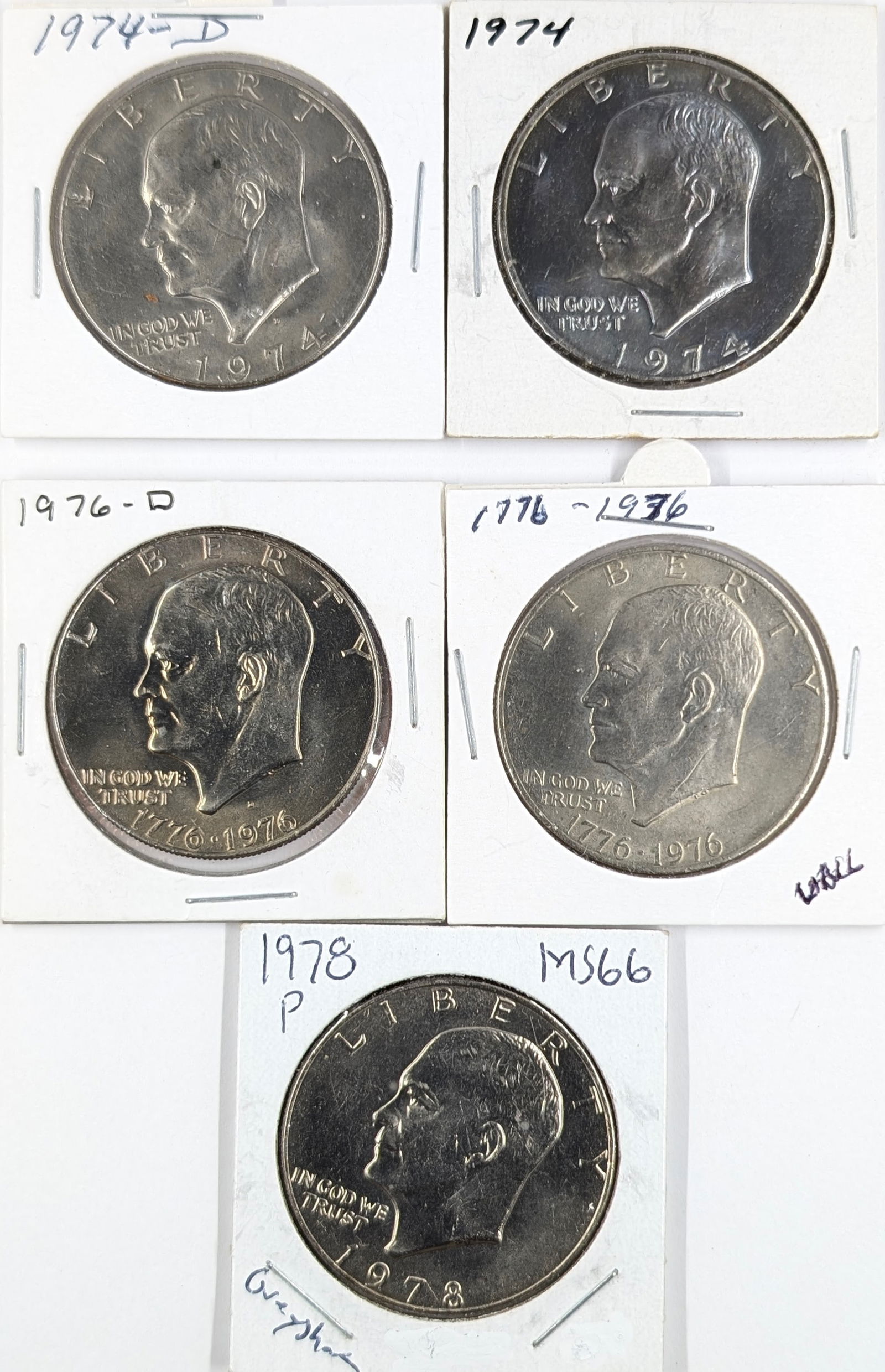 Lot of 5 Eisenhower "Ike" Dollars - 1974-1978 (1 of 2)